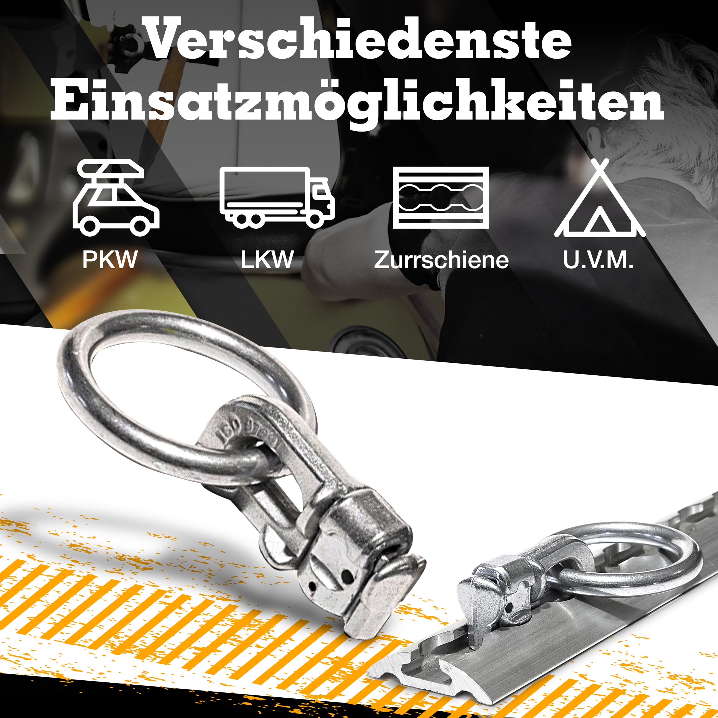 Safetytex Doppel Endfitting Ring Endbeschlag Stahl Alu Zurröse 20 Stück | Double Stud für Airlineschienen mit 2500kg Bruchlast, robuste Befestigung und zuverlässige Ladungssicherung