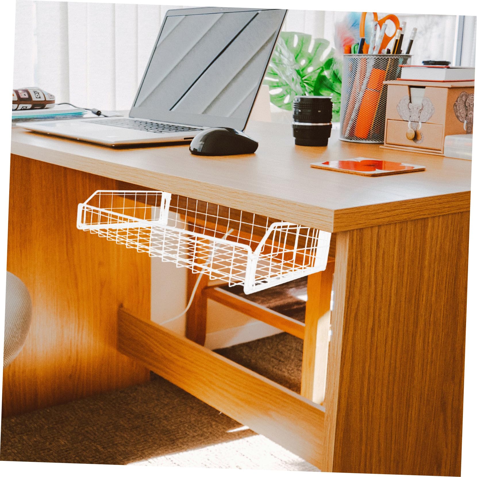 VICASKY Organisateur de Câbles de Bureau Blanc Grand Format sans Perçage Support de Gestion des Câbles en Plastique Solide Rangement sous Bureau et Adaptateurs et Maison Panier Suspendu