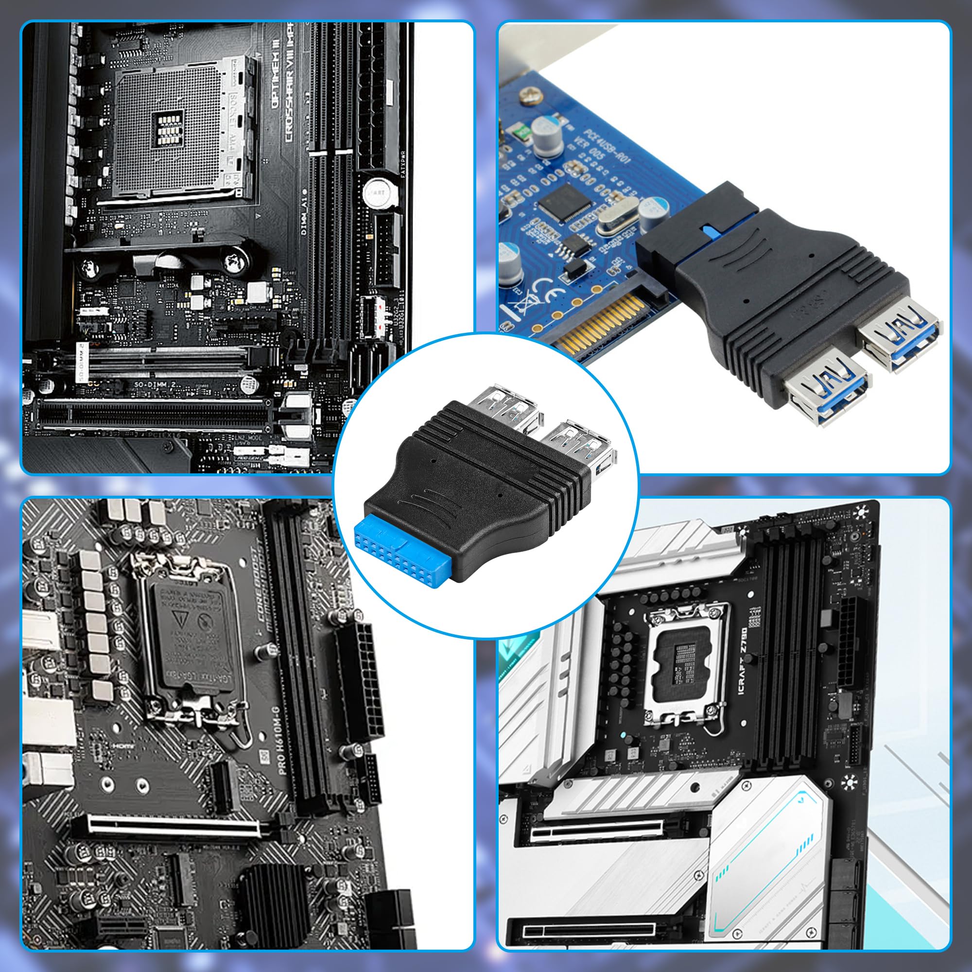 Convertitore Adattatore da 20 Pin un Doppio USB3.0 Scheda Madre Desktop