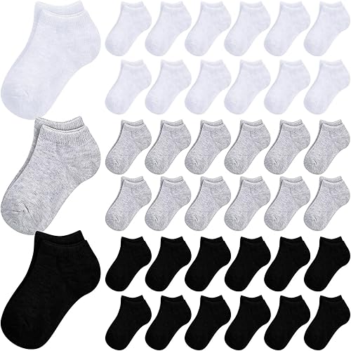 Handepo 50 pares de calcetines de tobillo para niños pequeños, de corte bajo, media almohadilla, calcetines de tiro bajo a granel para bebés, niños