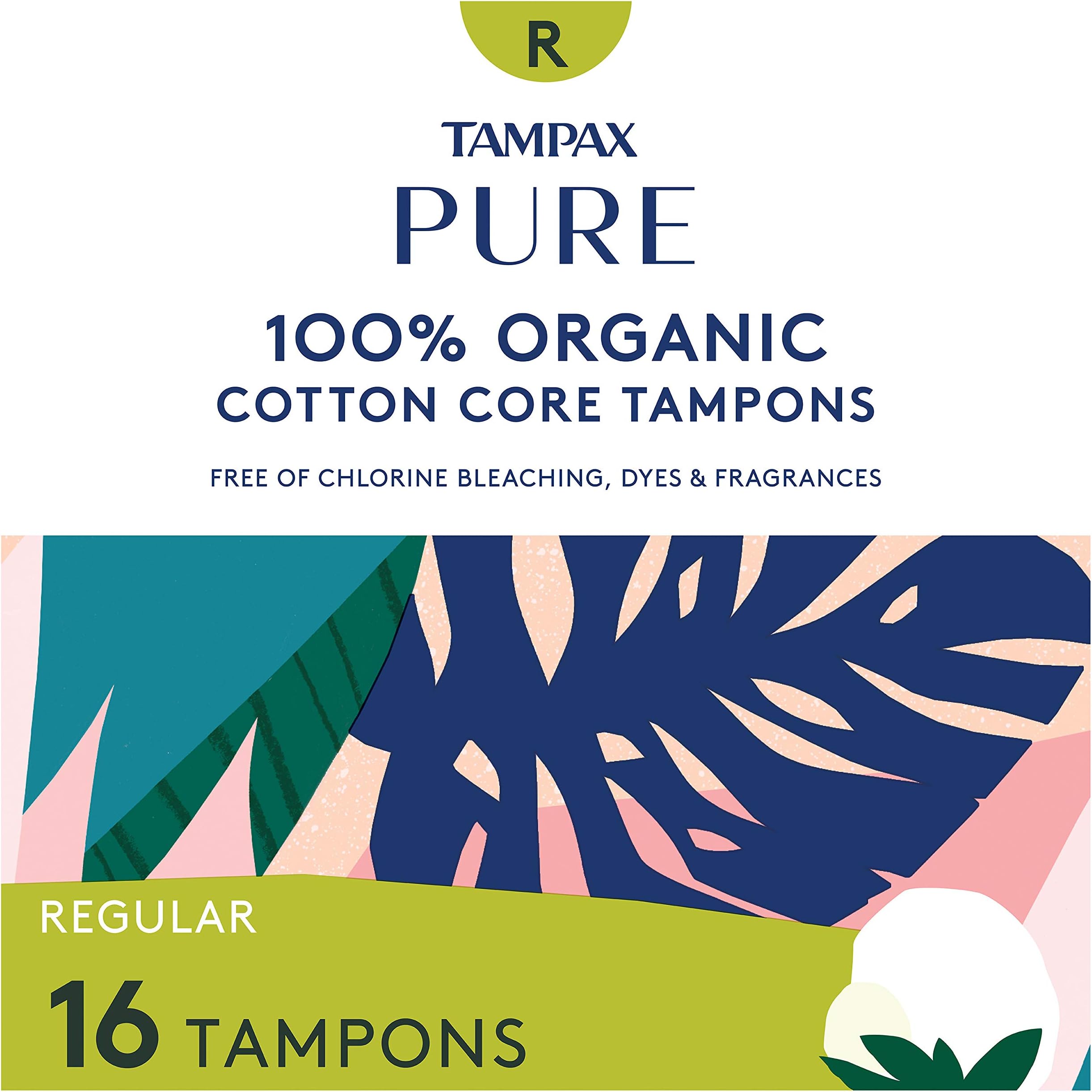Pure 100% Organic Cotton Core Regular Absorbency Tampons - 16 ct