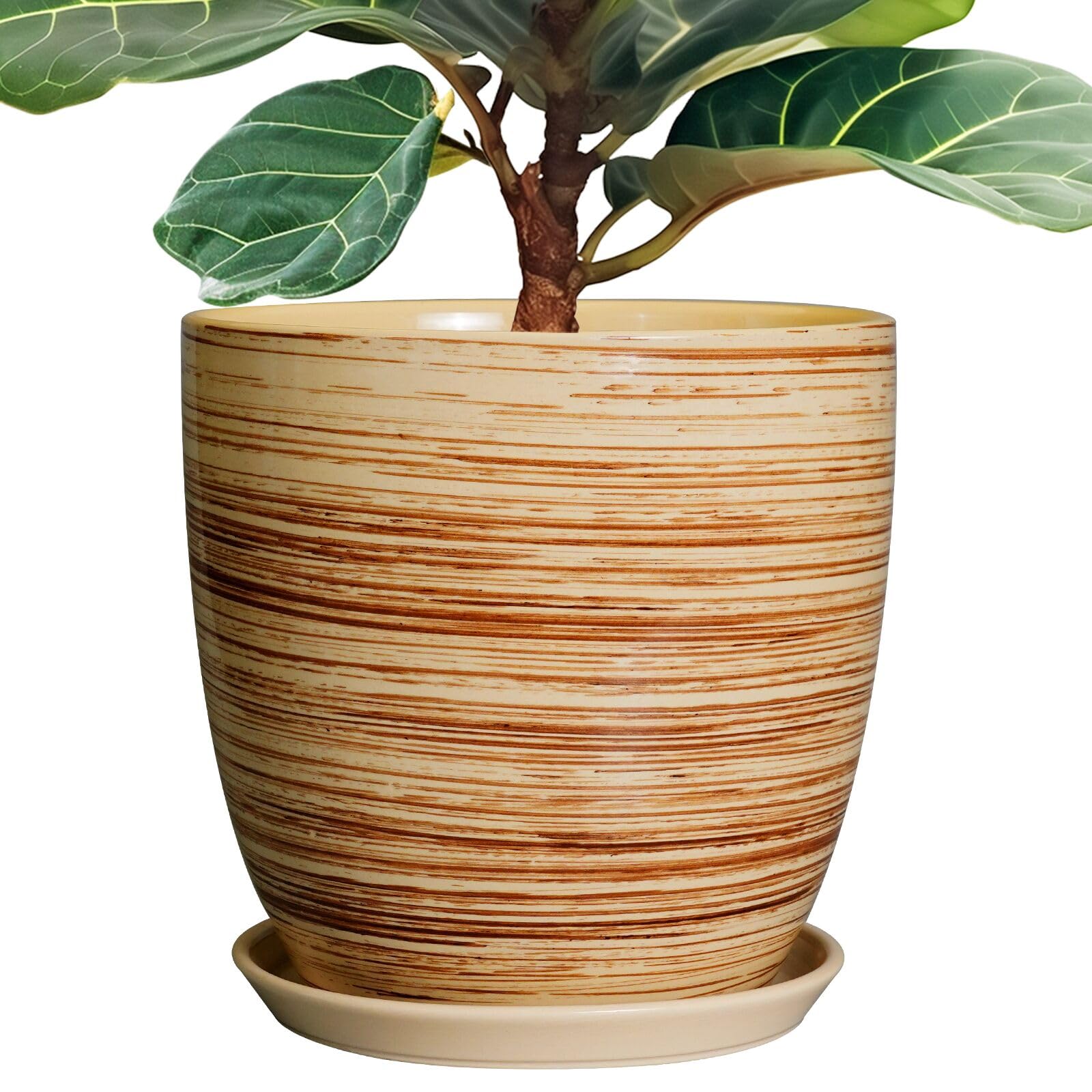 EPFamily 12 Inch Planter Pot Ceramic Plant Pots for Plants with Drainage Hole and Saucer Large Flower Pot for Home Patio Garden Office Yellow