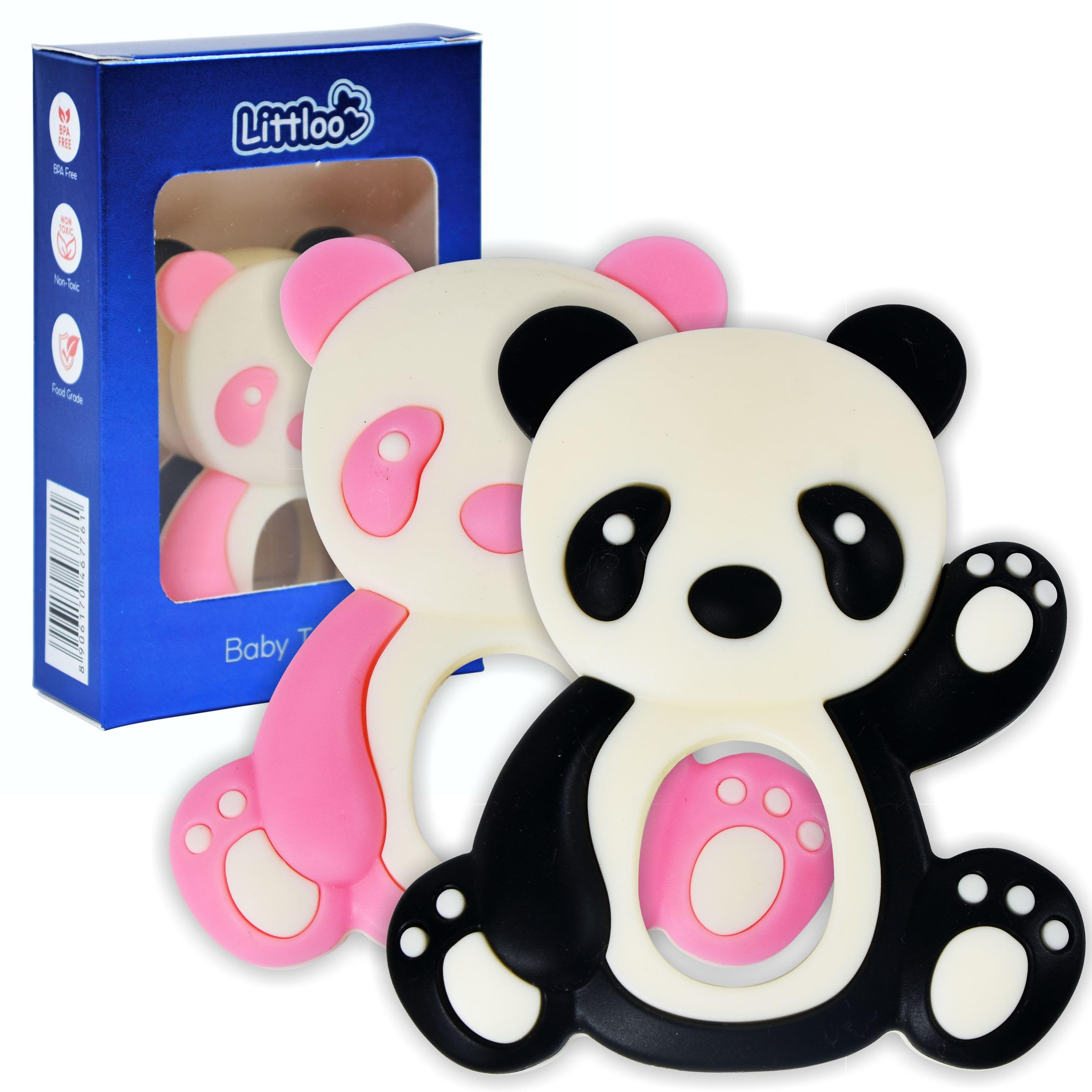 Littloo: Littloo Baby Teether (Pack of 2): Delightful, Natural Relief for Tiny Gums (Panda Pink & Black)