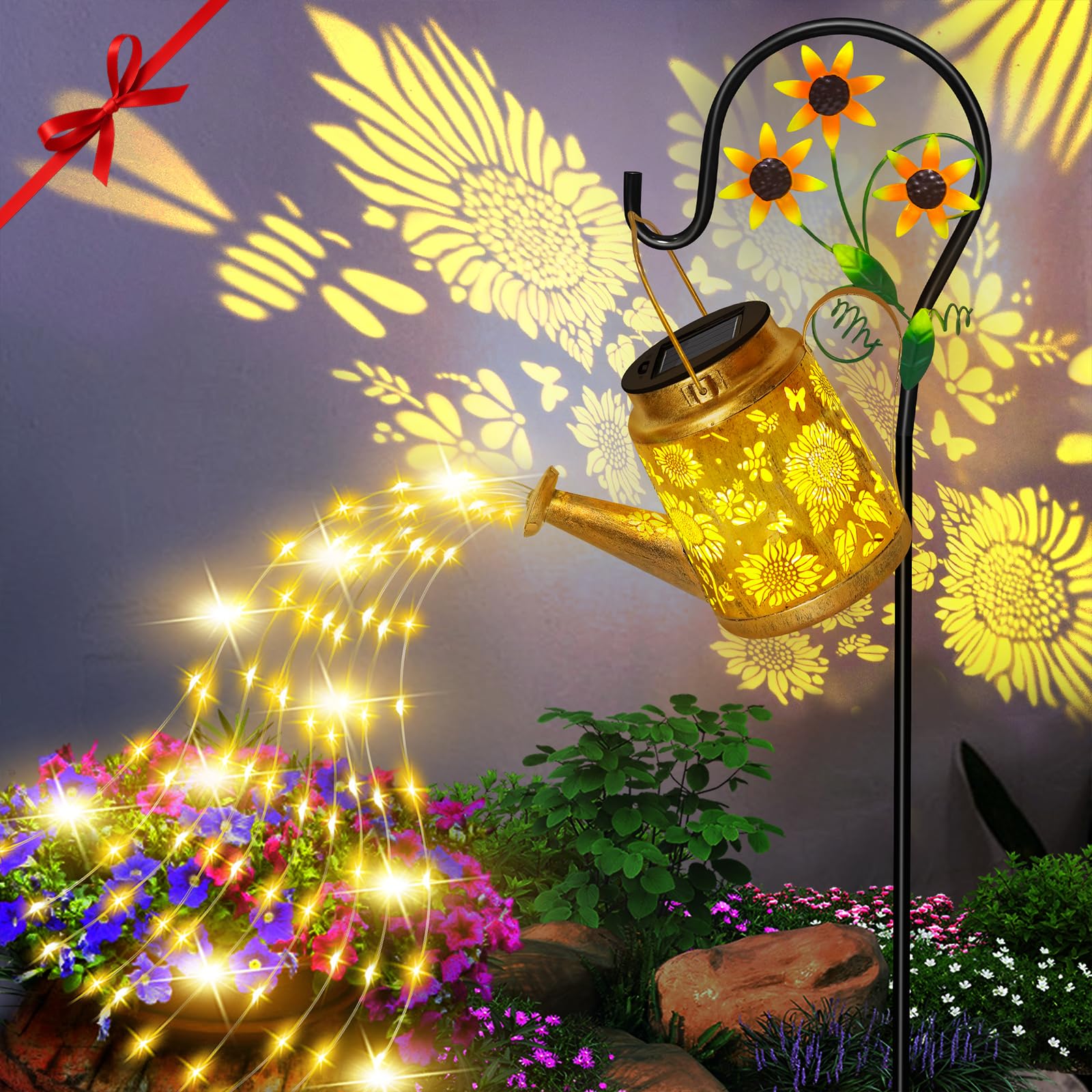 ostritec Solar Solar Lanterns Garden Decor Sunflower Lights, Large Hanging Lantern with Shepherd Hook, Waterproof Outdoor Decor for Landscape Pathway