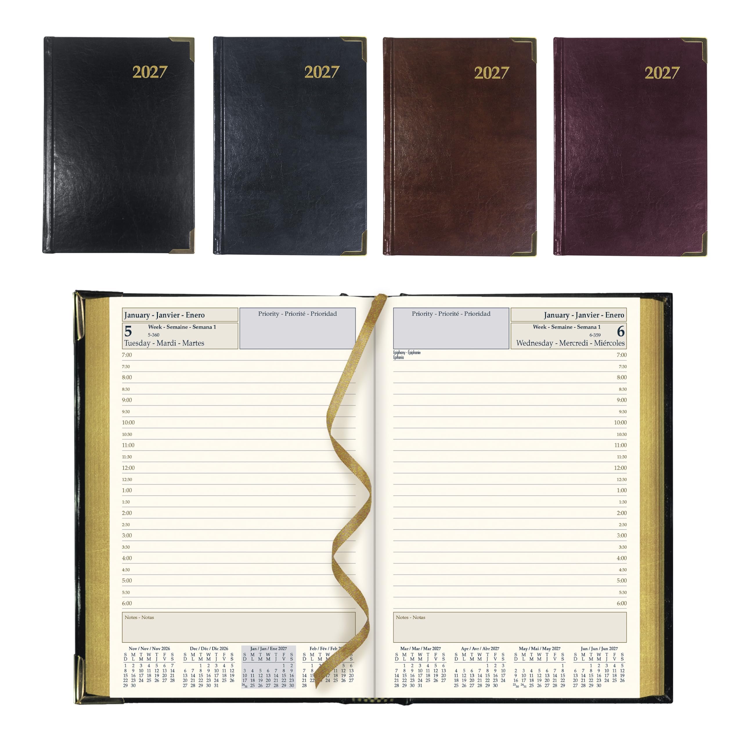 Brownline® Agenda giornaliera 2027, 12 mesi, da gennaio a dicembre, rilegatura cucita, 18,1 x 12,4 cm, colori assortiti, trilingue (CBE504.ASX)