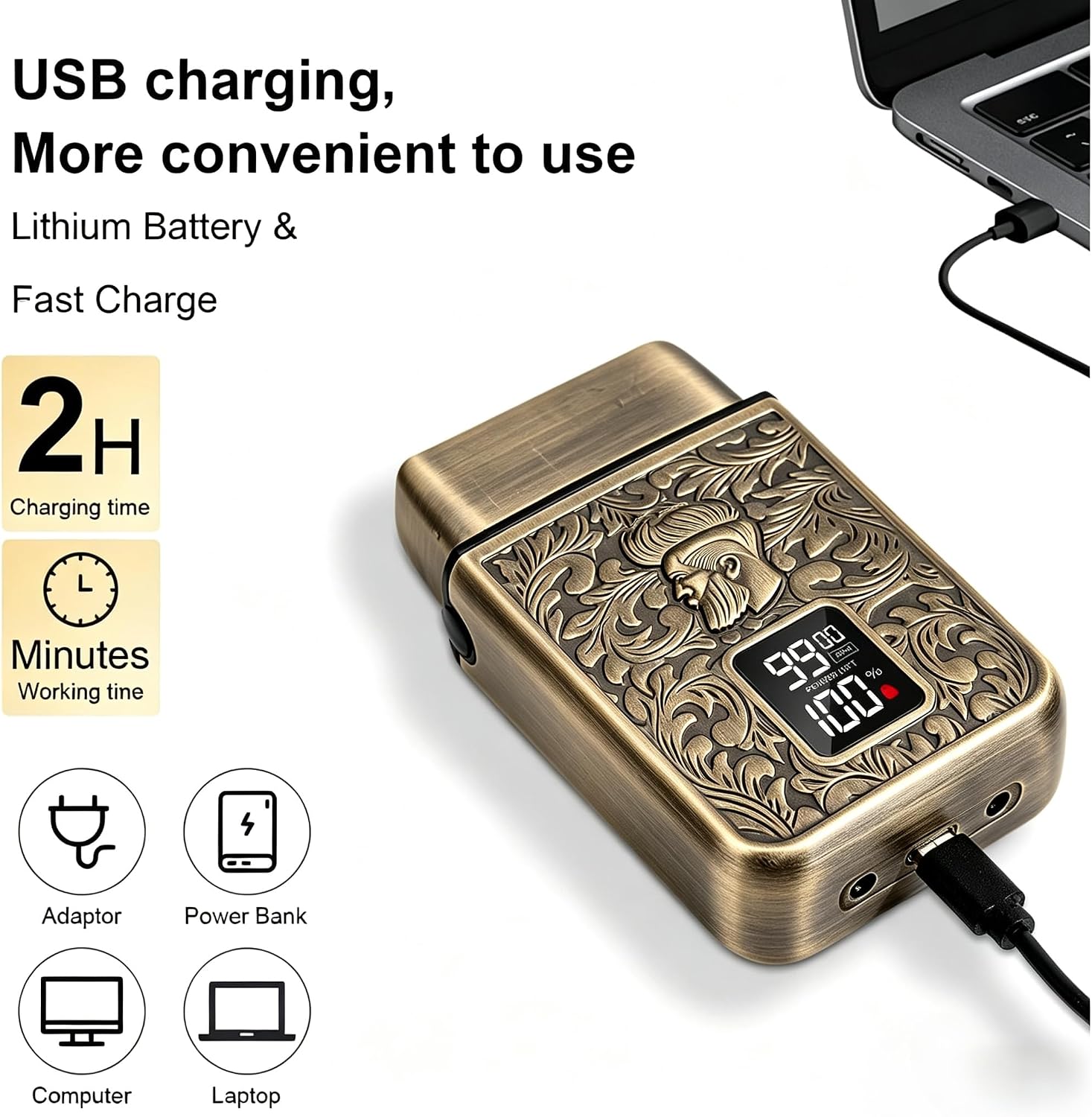 Electric Foil Shaver for Men, Reciprocating Razor with 3-Speed Adjustable, LED Display, USB Rechargeable, Waterproof Metal Body, Portable Cordless Shaver for Wet & Dry Use, Travel Lock
