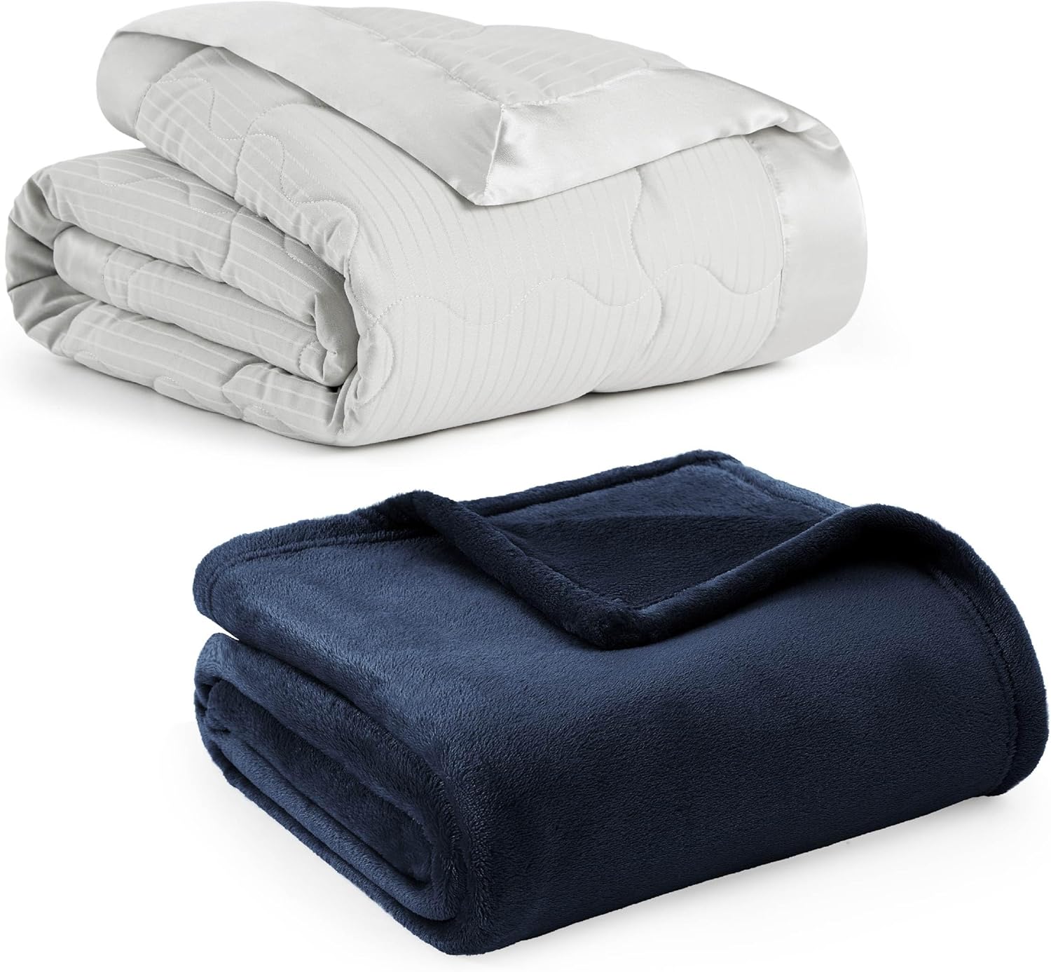 Bedsure Down Alternative Summer Blanket Grey 90x90 & Fleece Bed Blankets Navy 60x80