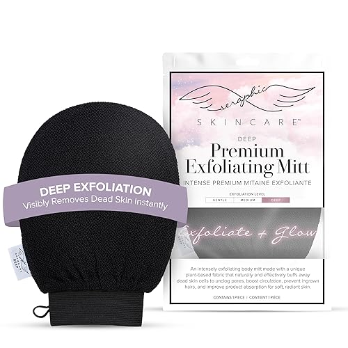 Seraphic Skincare Premium Exfoliating Mitt for Body, Deep – Viscose Fiber Korean Exfoliating Glove for Normal to Dry Skin – Body Exfoliator for Self-Tan Removal and Application - Glove