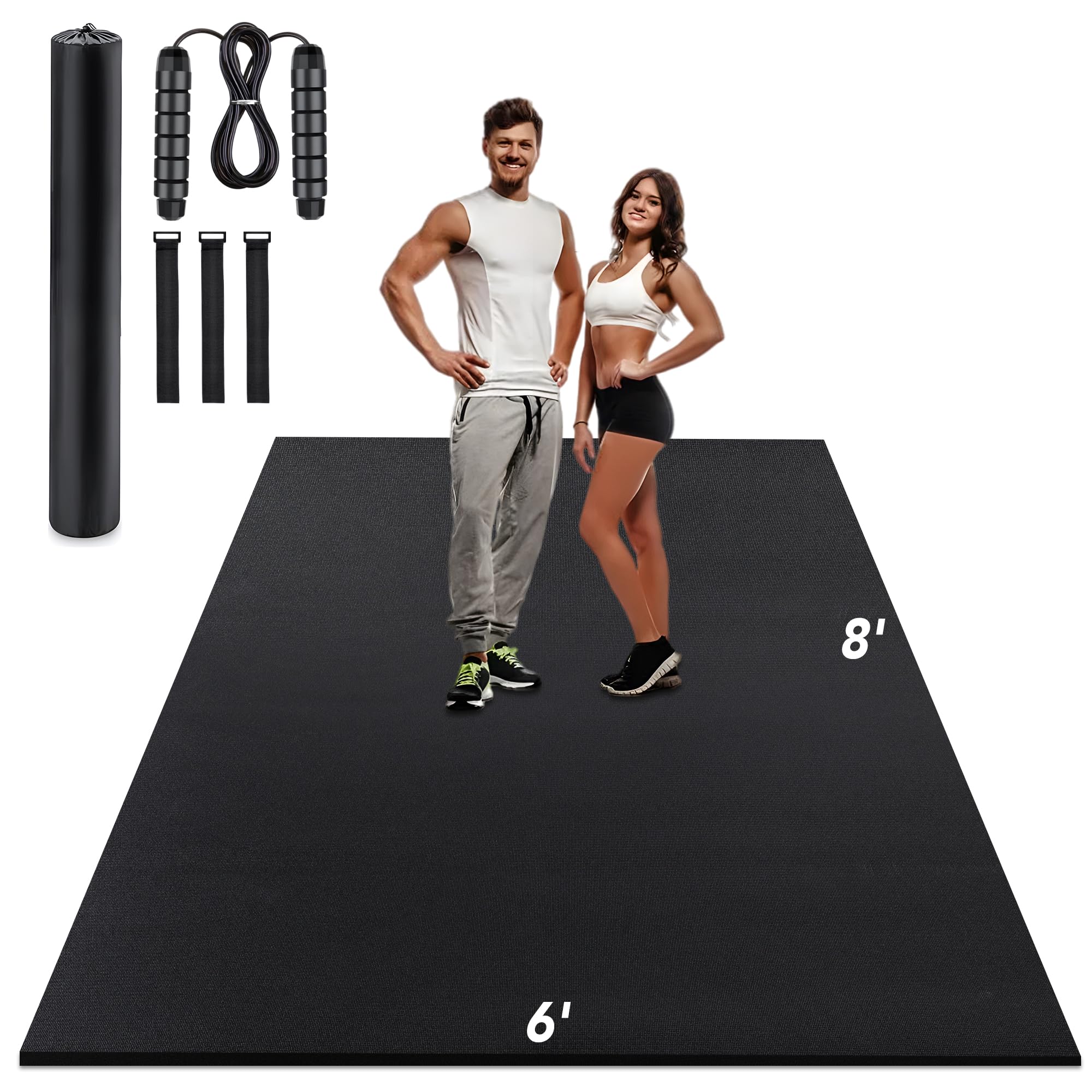 Photo 1 of Large Exercise Mat - Rengue 8'x6'/12'x6' Exercise Mat Thick 7mm, Extra Wide Workout Mat for Men and Women, High-Density Large Gym Mat, Fit for Home Workout, Plyo, Cardio, Jump Rope, Weights Black8'x6'