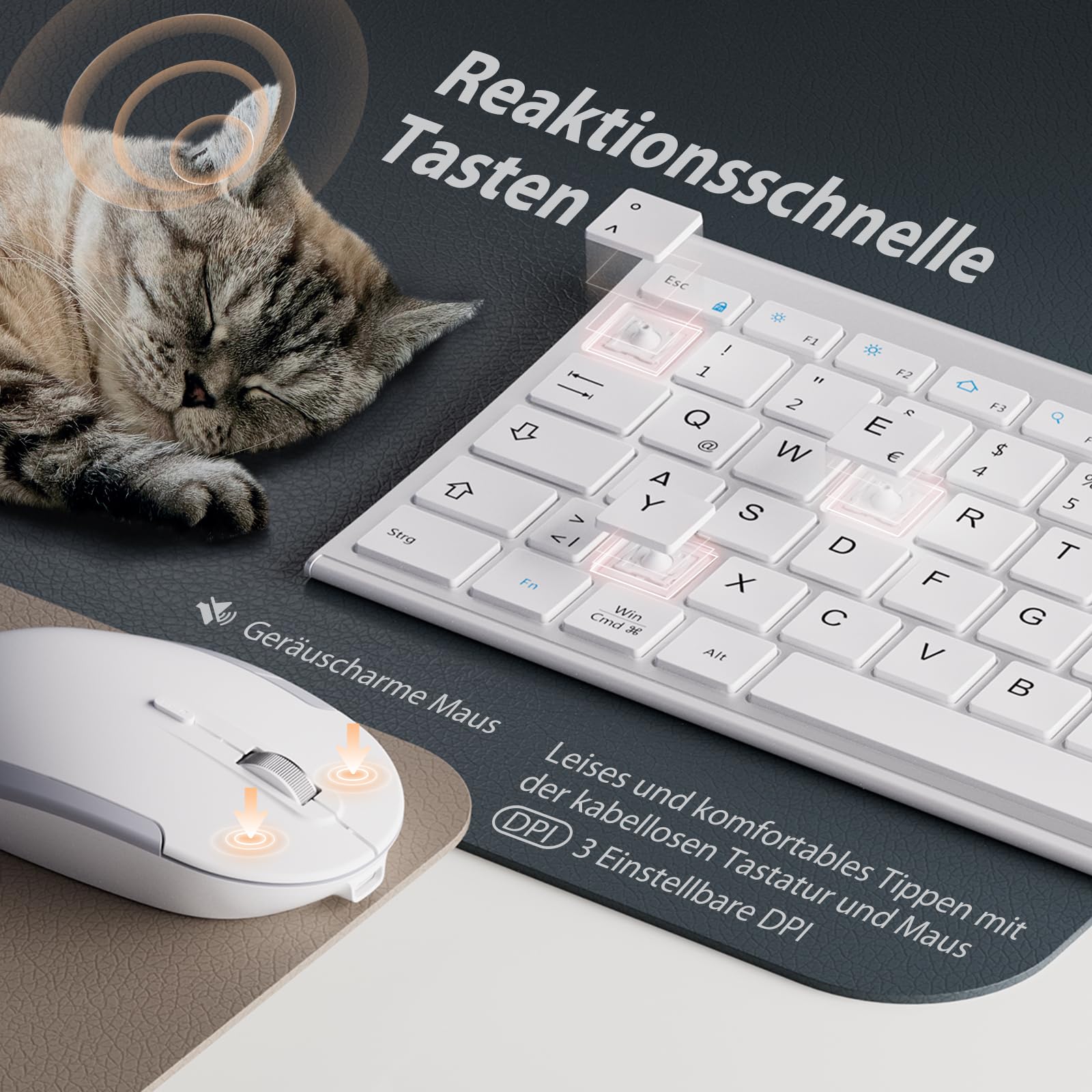 iClever Draadloos toetsenbord en muis, 2,4 G draadloos toetsenbord en muis, USB-C oplaadbaar, origineel formaat, slank, dun en duurzaam toetsenbord voor Windows 7/8/10, Mac OS