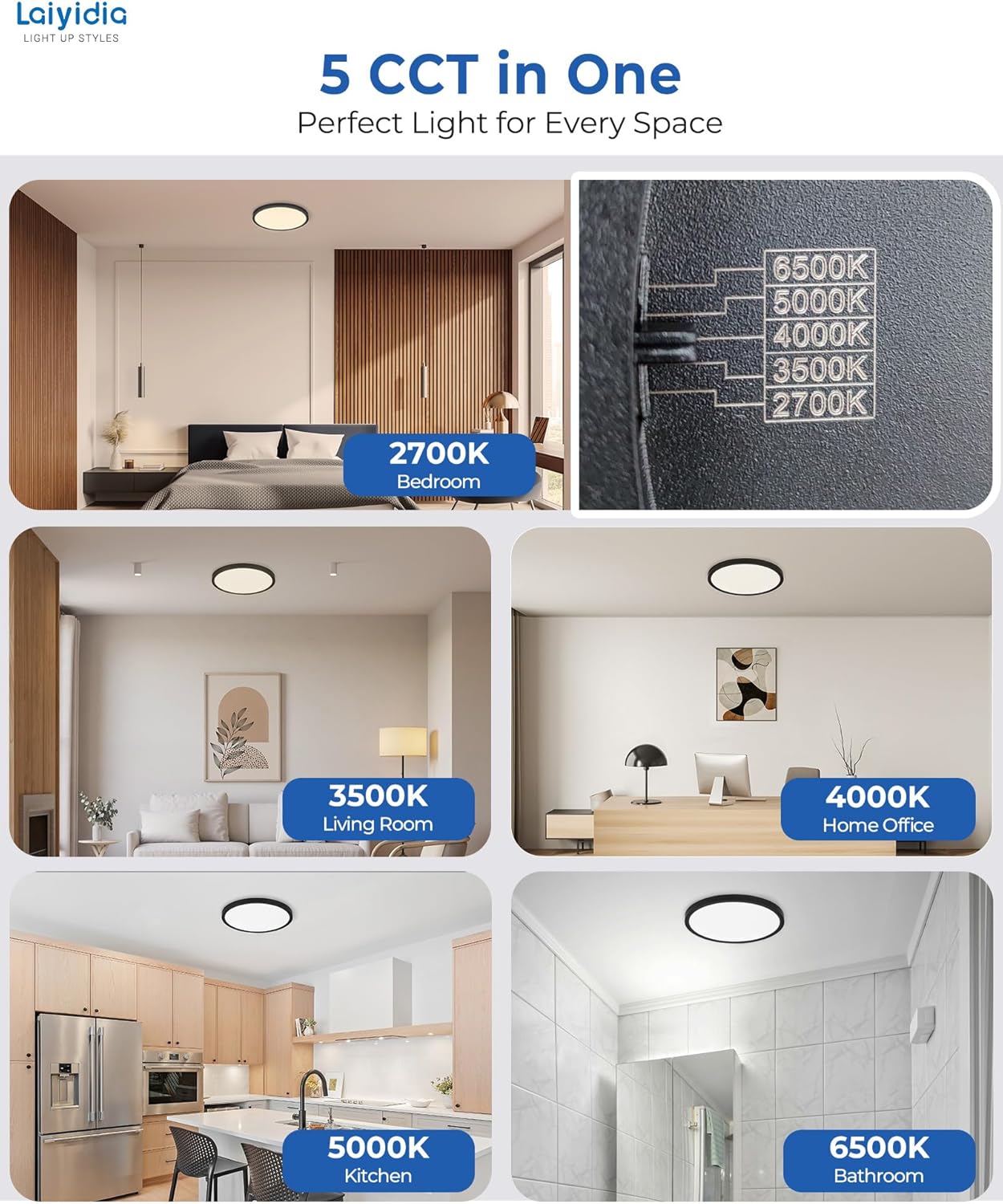 6 Pack 15.8 Inch LED Flush Mount Ceiling Light, 32W 3520LM, 2700K 3500K 4000K 5000K 6500K Selectable, Dimmable Flat Round Fixture for Bedroom, Kitchen, Hallway, Apartment Rental Units, Black