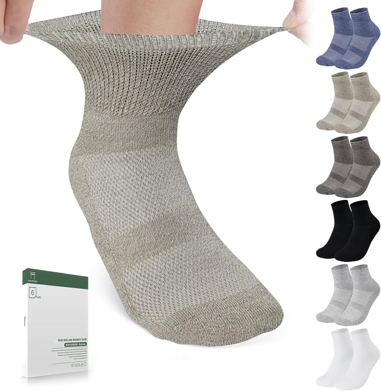 Bulinlulu Bamboo Viscose Diabetic Socks, 6 Pairs Non Binding Ankle Socks, Reinforced Toe, Size 6-9/9-11/13-15