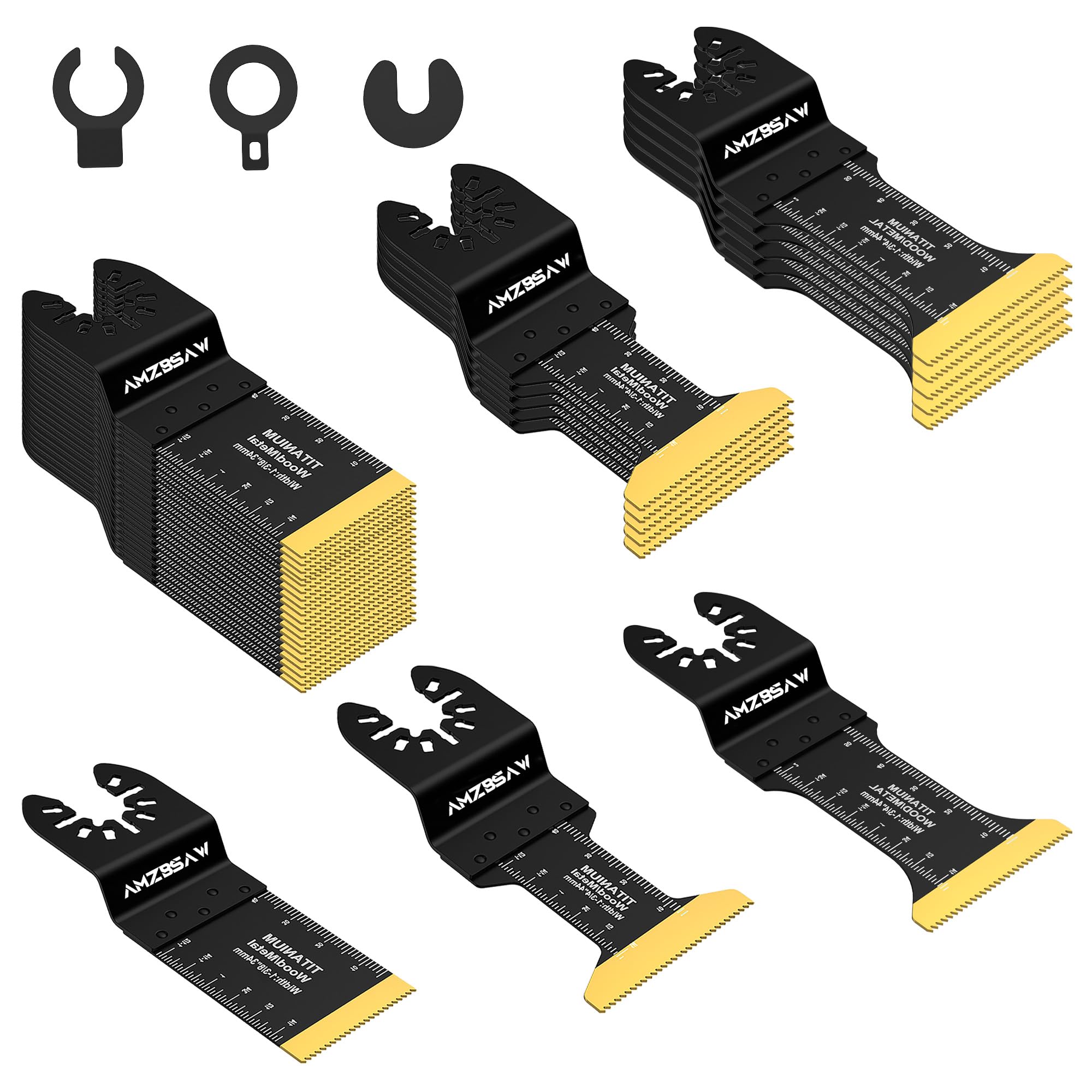 AMZBSAW 32PCS Titanium Oscillating Saw Blades Metal Cutting, Multi Tool Blades Kits for Metal Nails Hard Material and Wood Plastic, Oscillating Tool