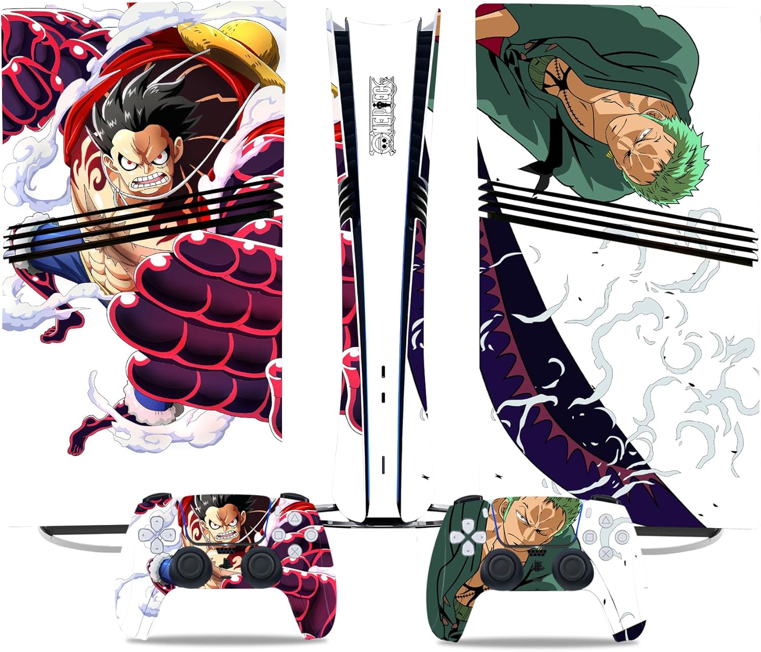 MaD Vision Extra-Durable Skin Kit for PlayStation 5 (PS5) Disc Pro and Digital Pro | Matte Vinyl Film Set for Console and 2 Controllers - for Anime|Rubber|Zoro|Nami Design