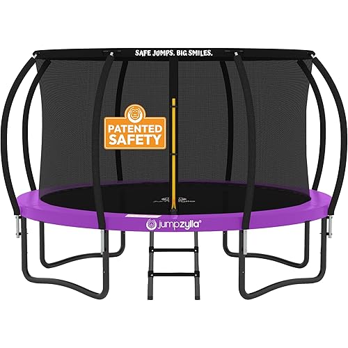 JUMPZYLLA Trampoline Outdoor 8FT 10FT 12FT 14FT 15FT 16FT with Enclosure and Ladder, ASTM Approved Recreational Trampoline for Kids and Adults, Anti-Rust Coated Frame