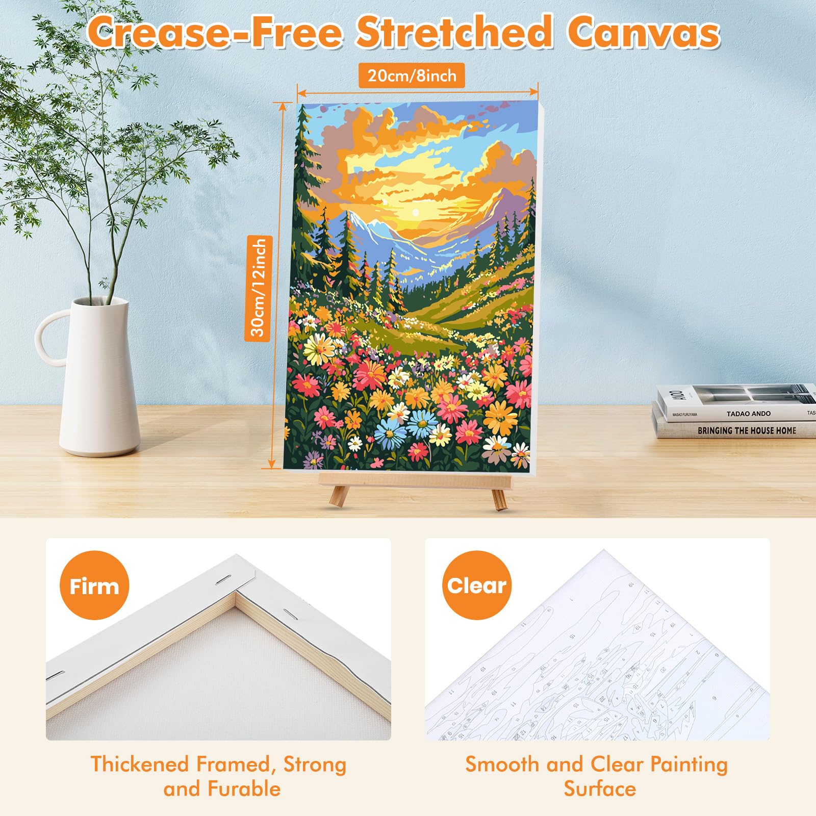 Lxmsja Framed Paint by Numbers for Adults Beginner with Wooden Easel, Landscape Painting by Numbers for Adults on Canvas, DIY Acrylic Painting Kit Art and Crafts for Home Wall Decor, 8x12inch - Image 2