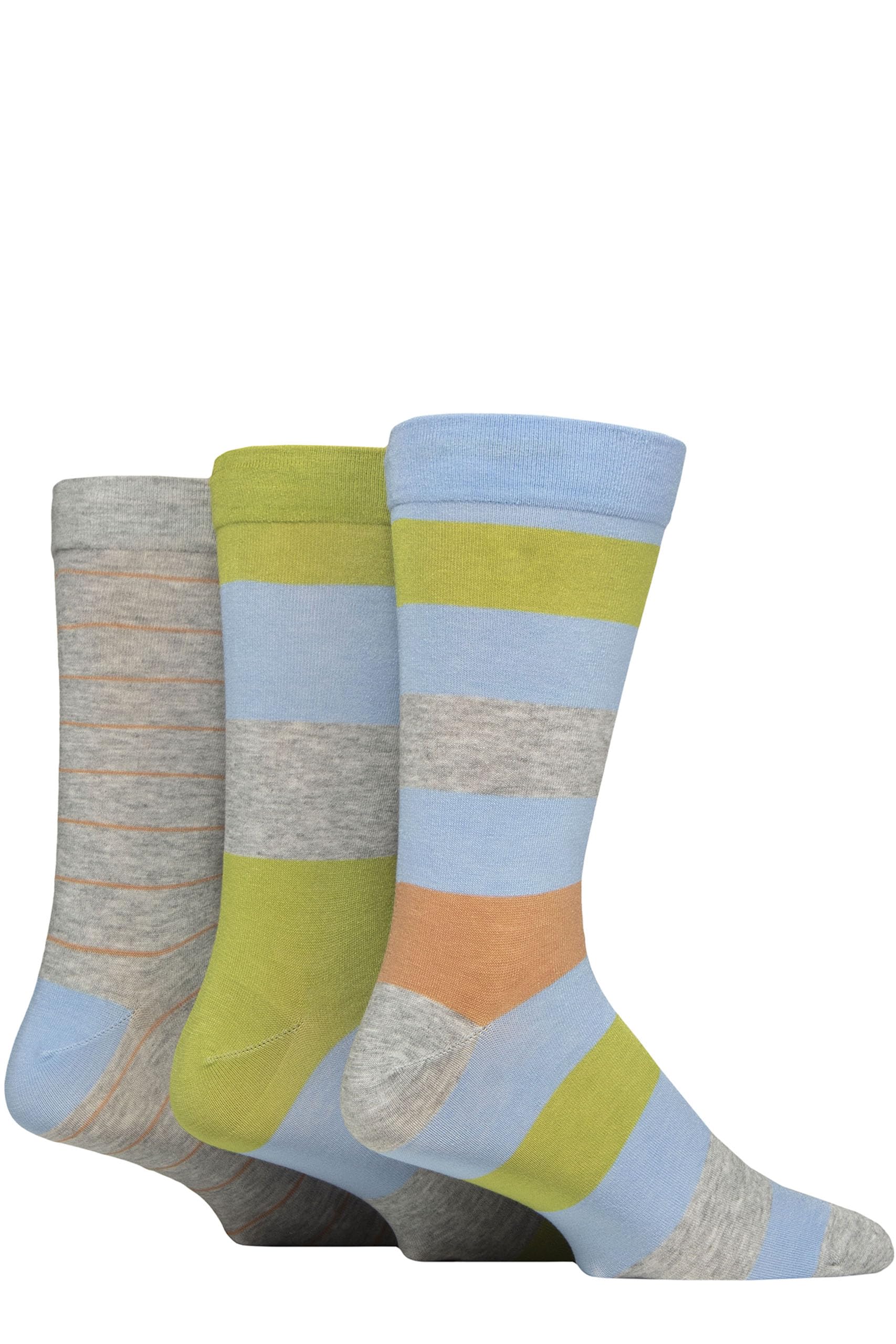 Sockshop Men's Ocean View Comfort Cuff Socks -Striped And Plain Soft Breathable & Cooling Bamboo Material Multipack Of 3 Pairs (Uk, Numeric, 12, 14, Regular, Regular, )