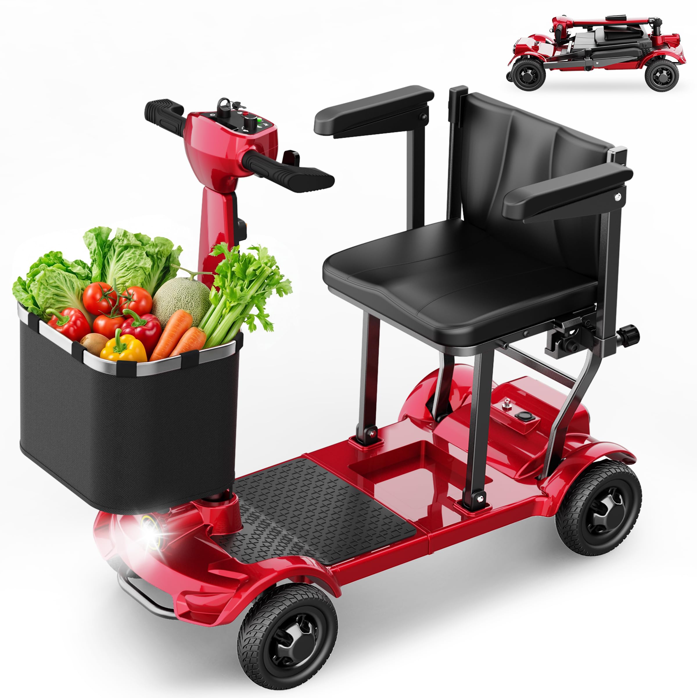 X-17 Scooter di Mobilità 4 Ruote, Autonomia 30km, Leggero e Pieghevole, Peso Massimo 130kg, 8 km/h, Sedere Confortevole, Ideale per Anziani e Disabili