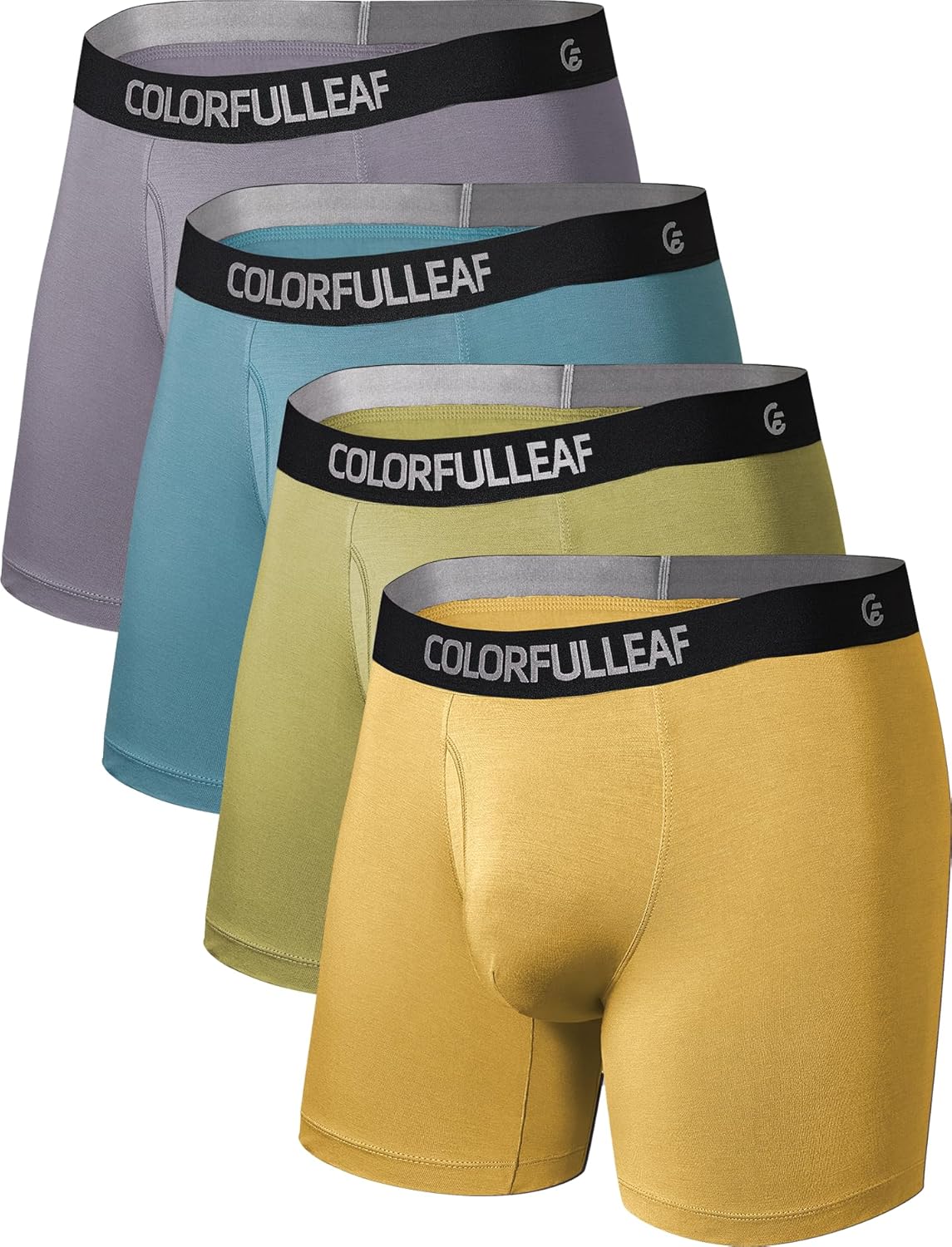 COLORFULLEAF Men's Boxer Briefs Underwea Soft Rayon Made From Bamboo Boxer Briefs for Men with 3-D Pouch Open Fly
