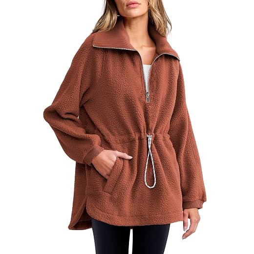ANRABESS Women Sherpa Fleece Sweatshirt Half Zip Pullover Casual Warm Fuzzy Sweater Coat 2024 Fall Fashion Outerwear