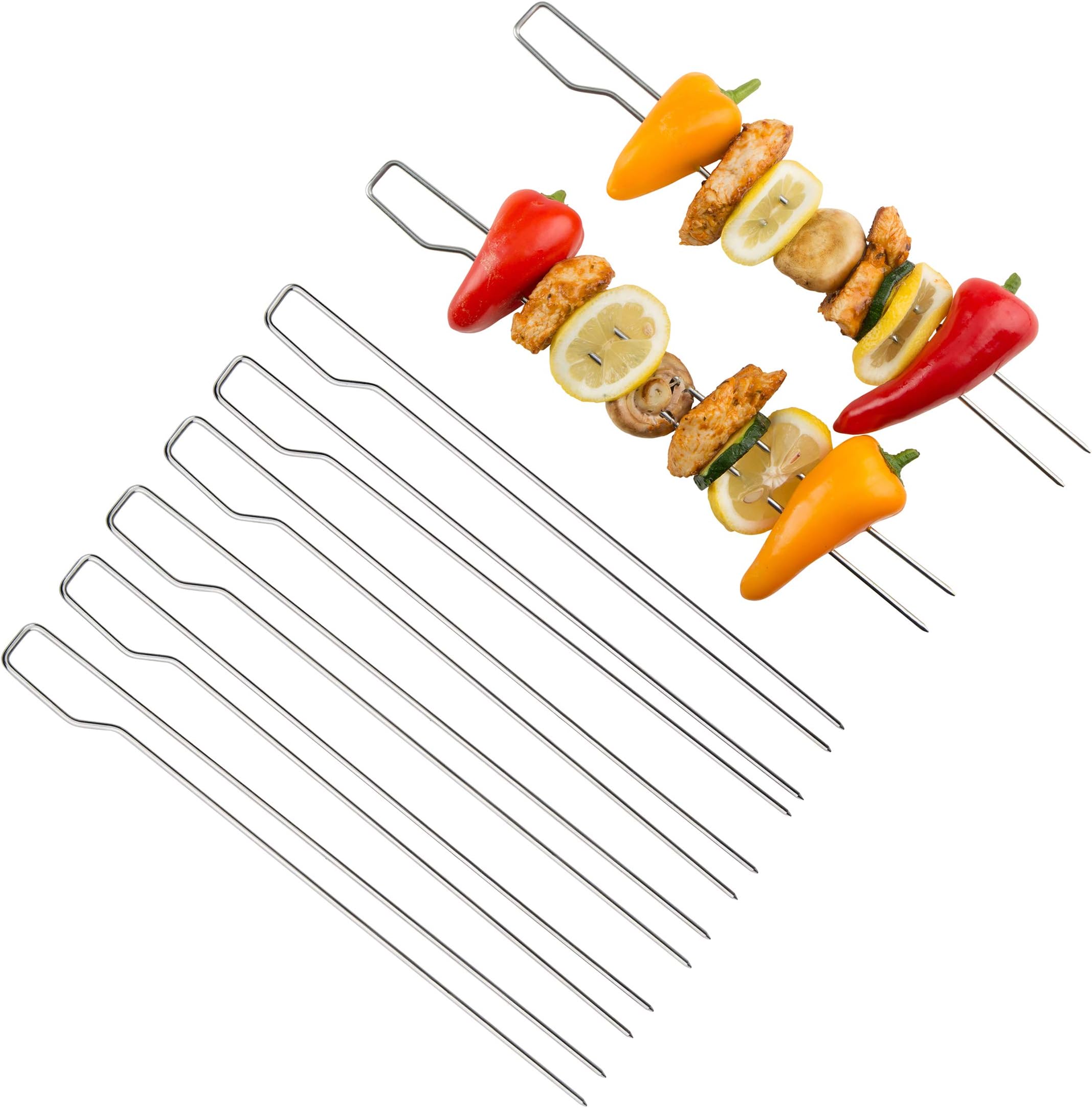 Bruzzzler Double Skewers, usable as kebab skewers, shrimp skewers, poultry skewers, and barbecue skewers, for all grills, made of stainless steel, set with 8 stainless steel grill skewers