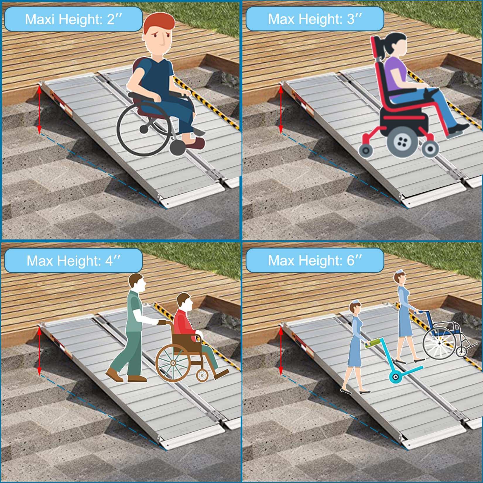 BOTOWI Aluminio Silla de Ruedas Rampa, Plegable Movilidad Scooter Rampa, Ligero Umbral Rampa Silla de Ruedas Rampas, Minusválidos Rampas Maleta Acceso Ayuda Discapacitados,60cm