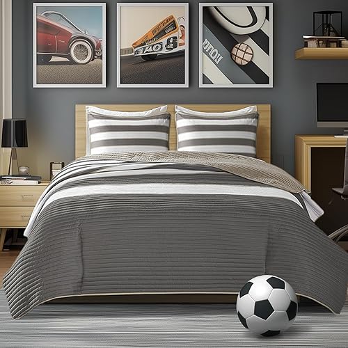 Comfort Spaces Juego de edredón Queen moderno e informal, divertido con diseño de rayas de colores vibrantes, colcha ligera para todas las