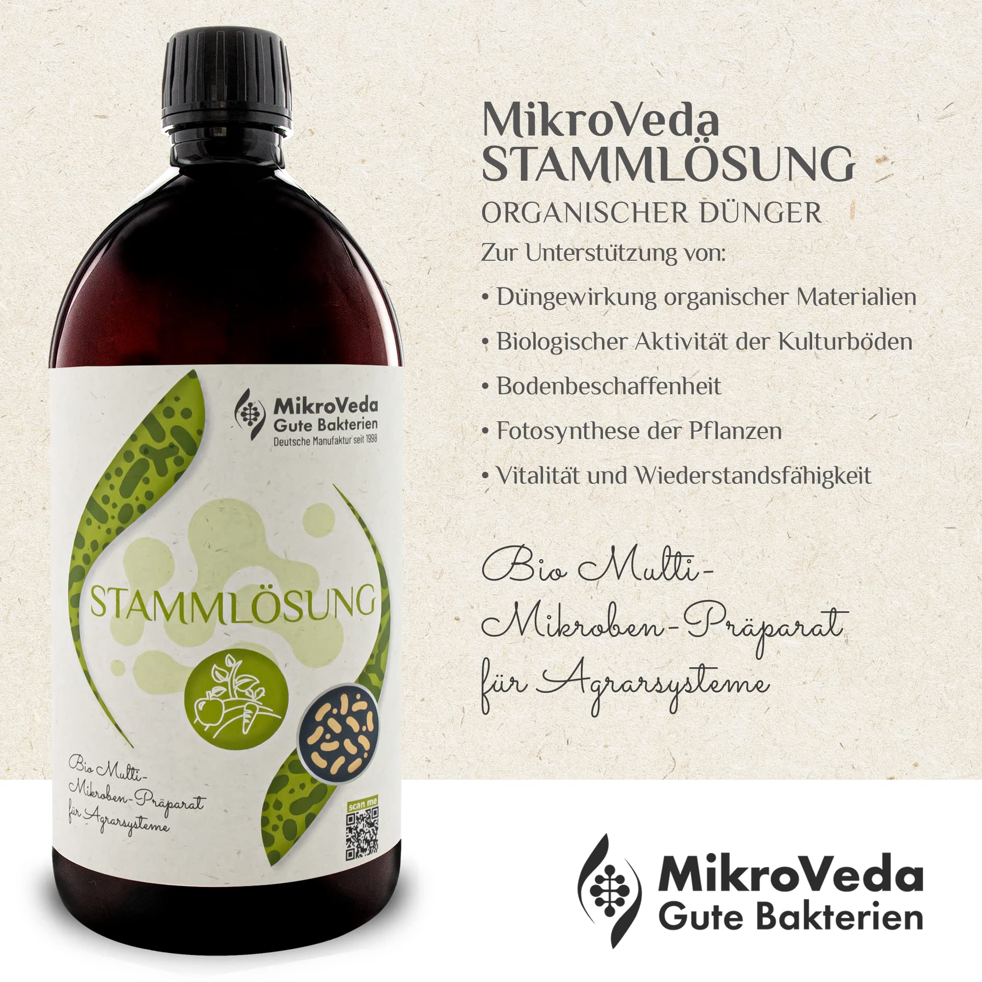 MikroVeda Solución madre orgánica - Microorganismos efectivos - 15 cepas - Activador y auxiliar del suelo - Compost - Estanques - Jardín - Agricultura
