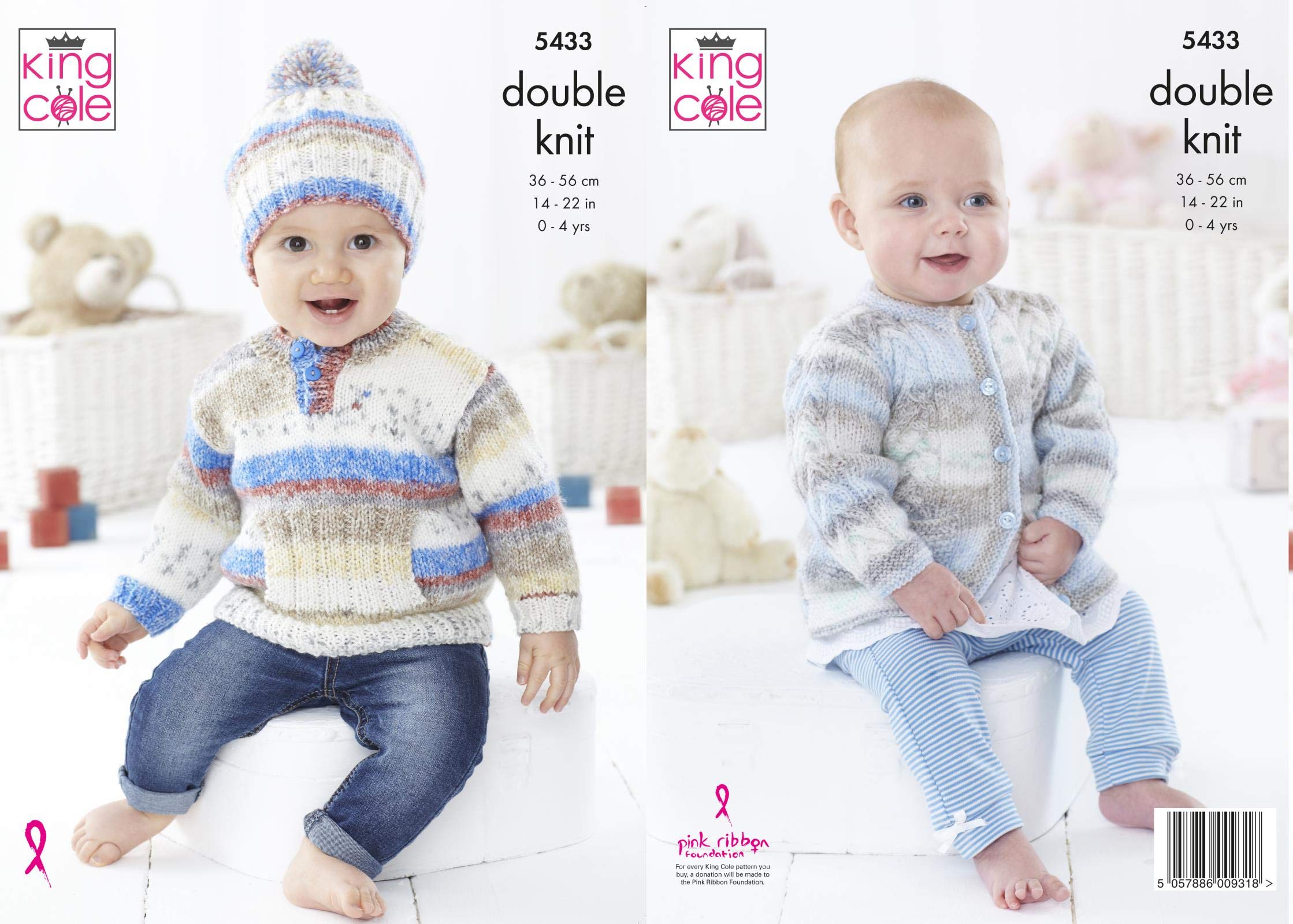 King Cole Double Knitting Pattern 5433 Sweater, Cardigan and Hat 14 - 22 in