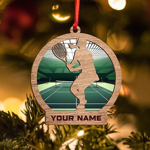Miniatura 3 de Adorno plano acrílico personalizado para niña, jugador de tenis, regalo para amantes del tenis, jugador de tenis, adorno de Navidad para árbol de