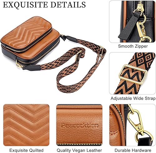 Miniatura 4 de Peacocktion Crossbody Bags for Women Travel Quilted Vegan Leather Small Cross Body Purses Shoulder Handbags with Wide Strap