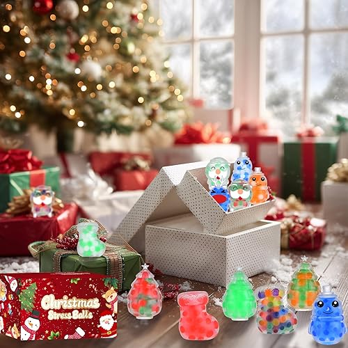 Miniatura 6 de Paquete de 25 mini bolas de Navidad para apretar, paquete de bolas de estrés de Navidad perfectas para regalos de fiesta de Navidad, rellenos de