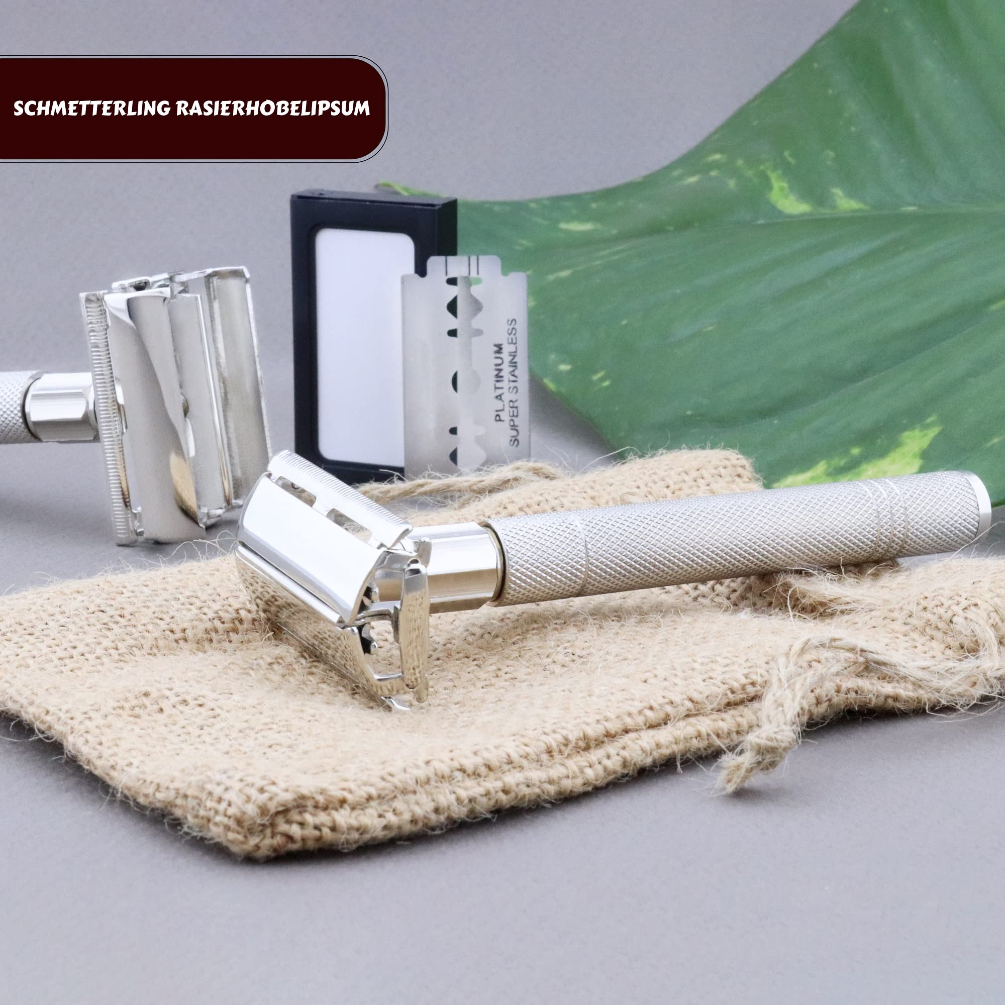 Haryali London Set da barba – Pennello da barba Vegan – Sapone da barba, ciotola da barba, pietra di allume, 6 pezzi, rasoio bagnato, da uomo e da donna, con lamette da rasoio, custodia rasoio
