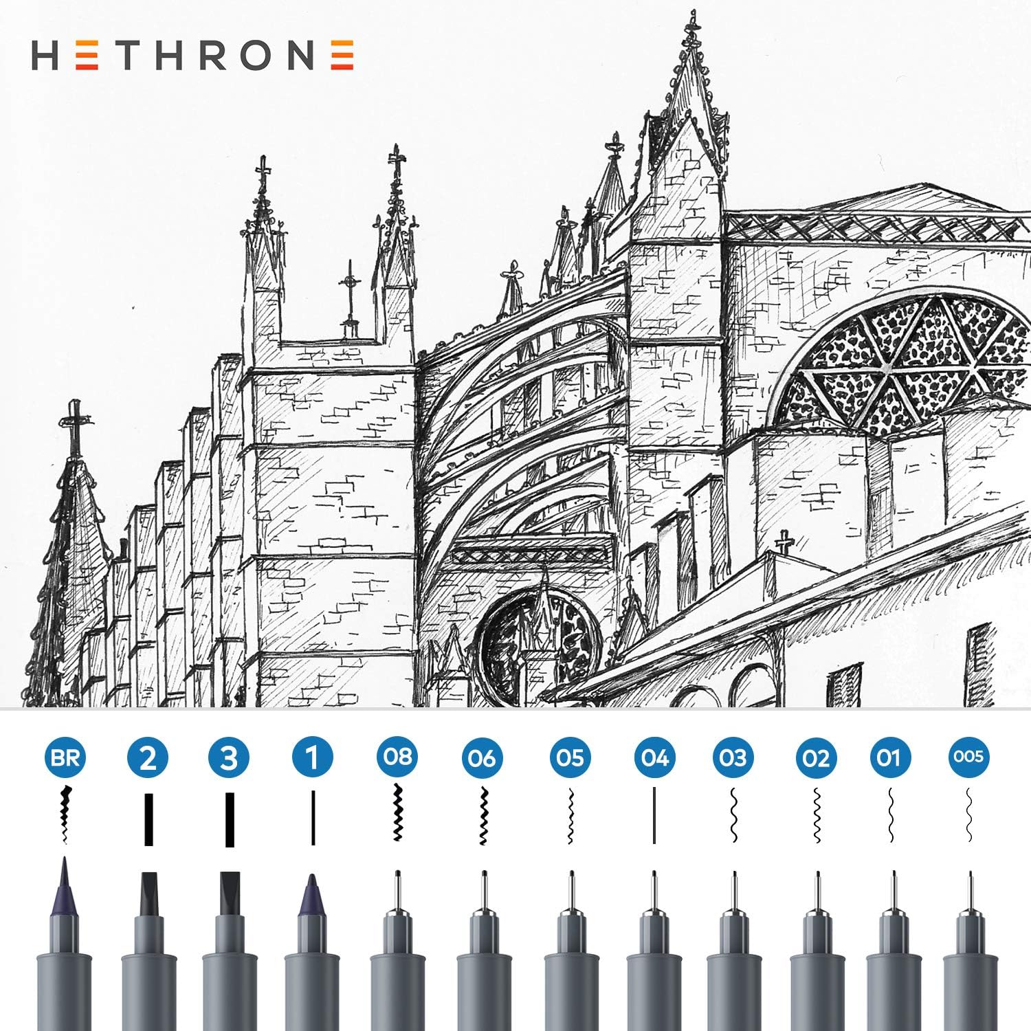 Hethrone Calligraphy Pens Fineliner Pens Micro Pen Set for Beginners Writing, Sketching, Illustration, Bullet Journaling (12 Size) : Arts, Crafts & Sewing