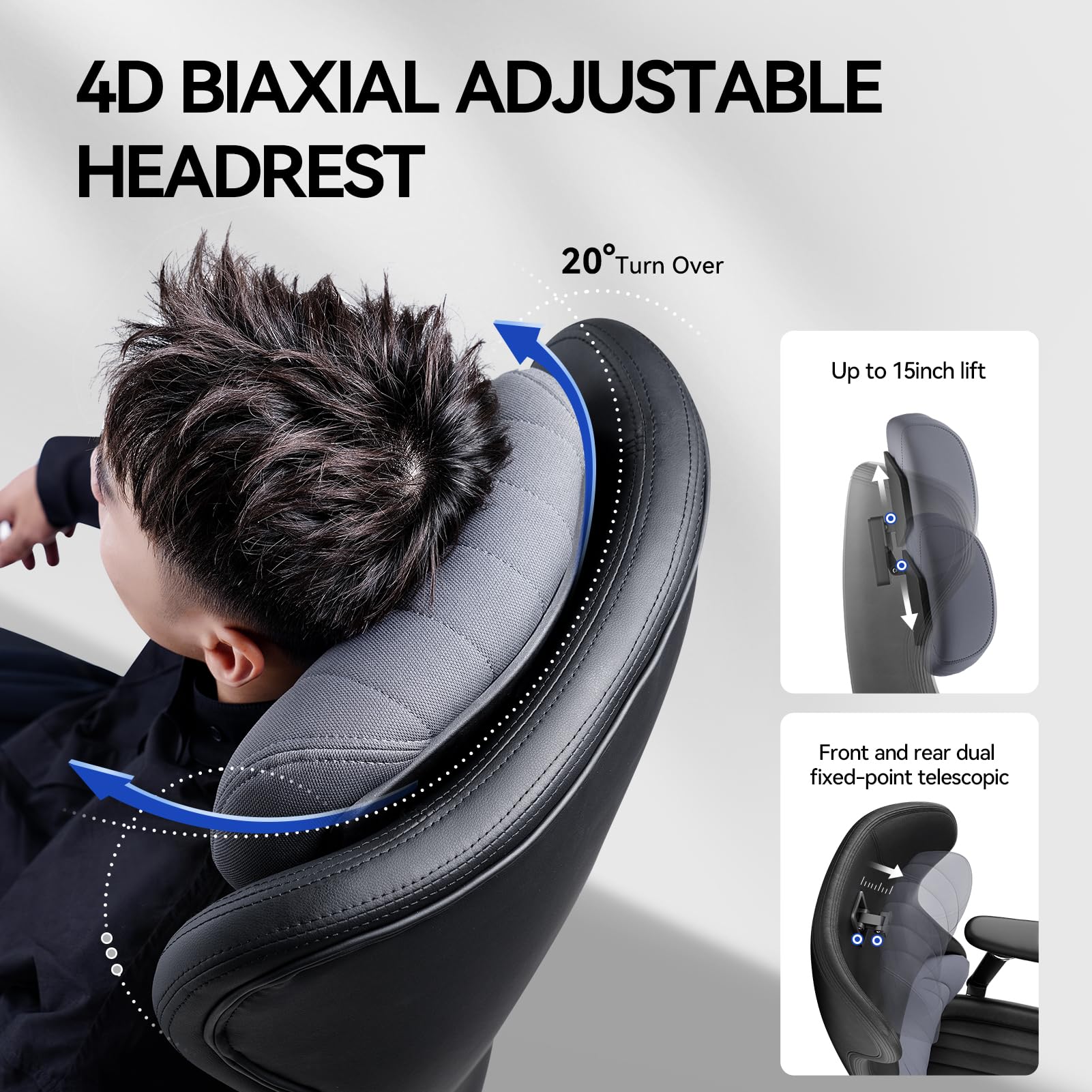 EMIAH Silla Oficina Ergonómica, Silla de Escritorio Reclinable con Reposapiés, Reposabrazos Ajustables, Silla Game de Respaldo Alto, Silla de Ordenador Ejecutiva con Soporte Lumbar, Cuero PU (Negro)