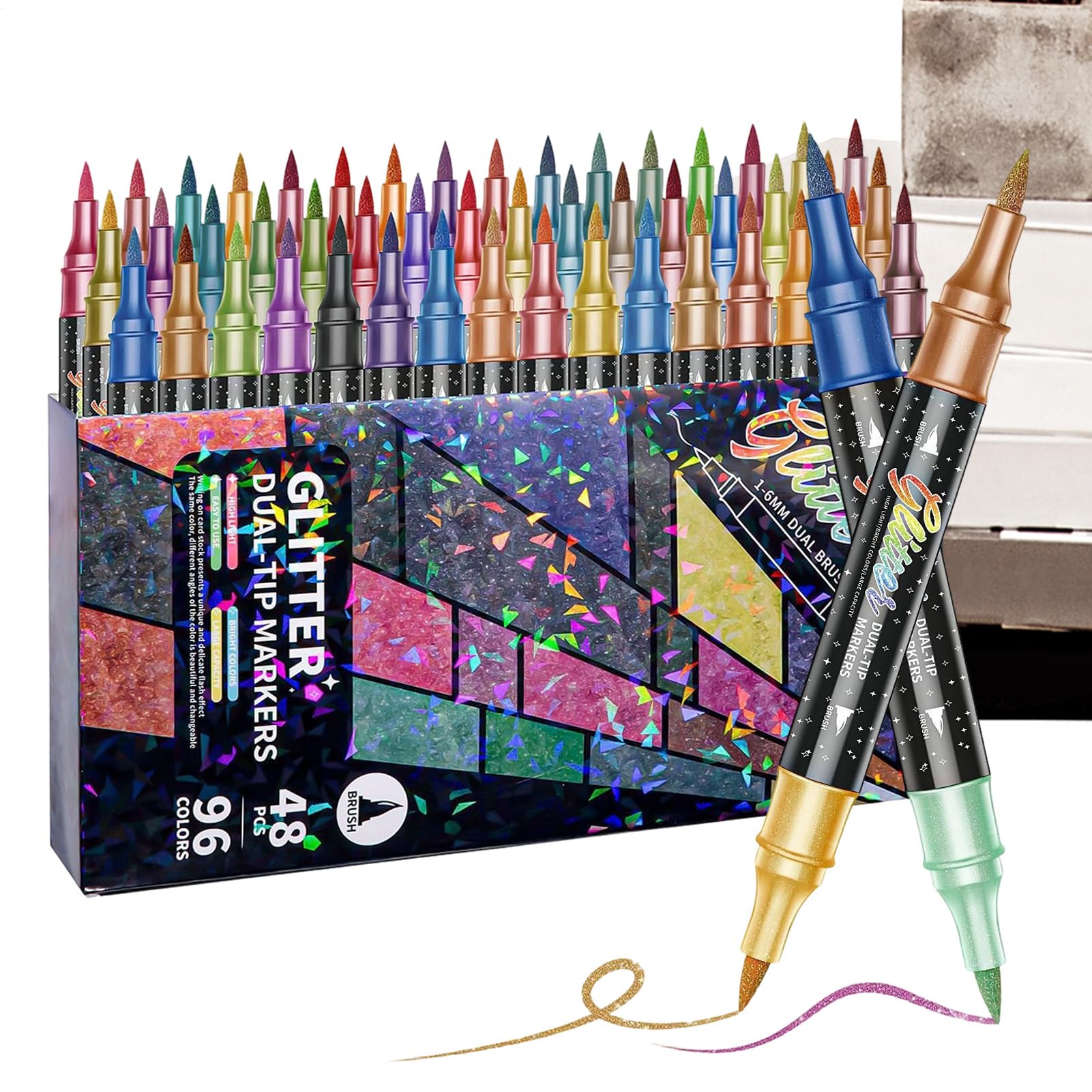 Pennarelli glitter Inchiostro a Base d'Acqua Asciugatura Rapida | Pennarelli Contorno e Set Colorato per Disegnare Lavoretti fai da te, biglietti d'auguri, scrapbooking,