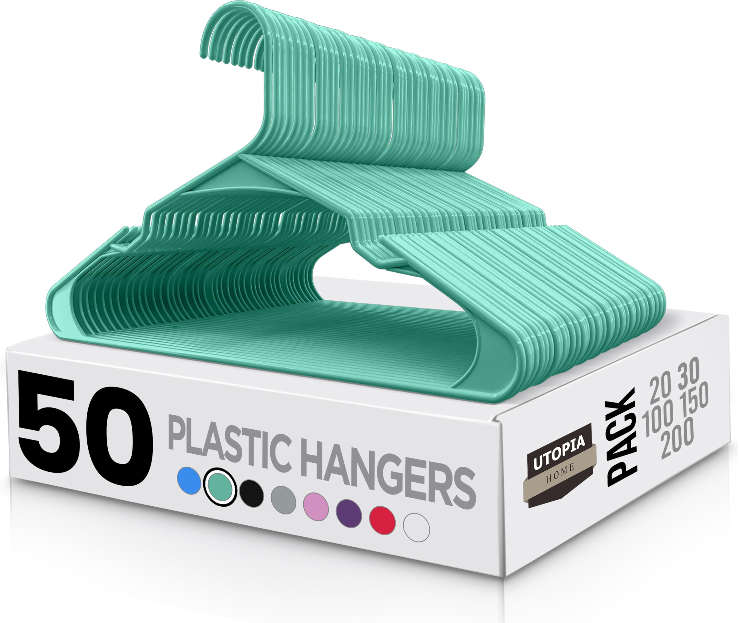 Utopia Home Plastic Hangers 50 Pack - Perfect Space Saving Clothes Hanger - Durable and Strong - Perfect Closet Organizers with Shoulder Grooves (Aqua)