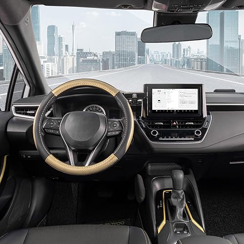 Miniatura 38 de SEG Direct Funda universal para volante de automóvil, de 15 pulgadas, piel de microfibra, color blanco y gris Negro y gris