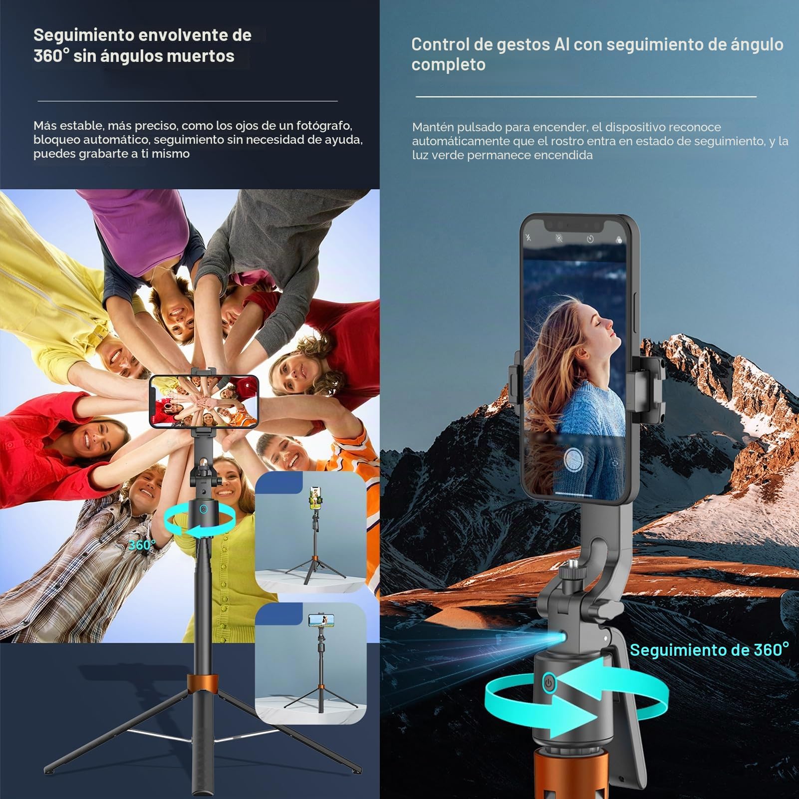 Andoer Trípode de palo selfie de 180 cm, trípode para teléfono móvil con seguimiento automático de la cara, giratorio 360°, soporte de gestos con tornillo de 1/4 pulgadas, disparador remoto para vlog,