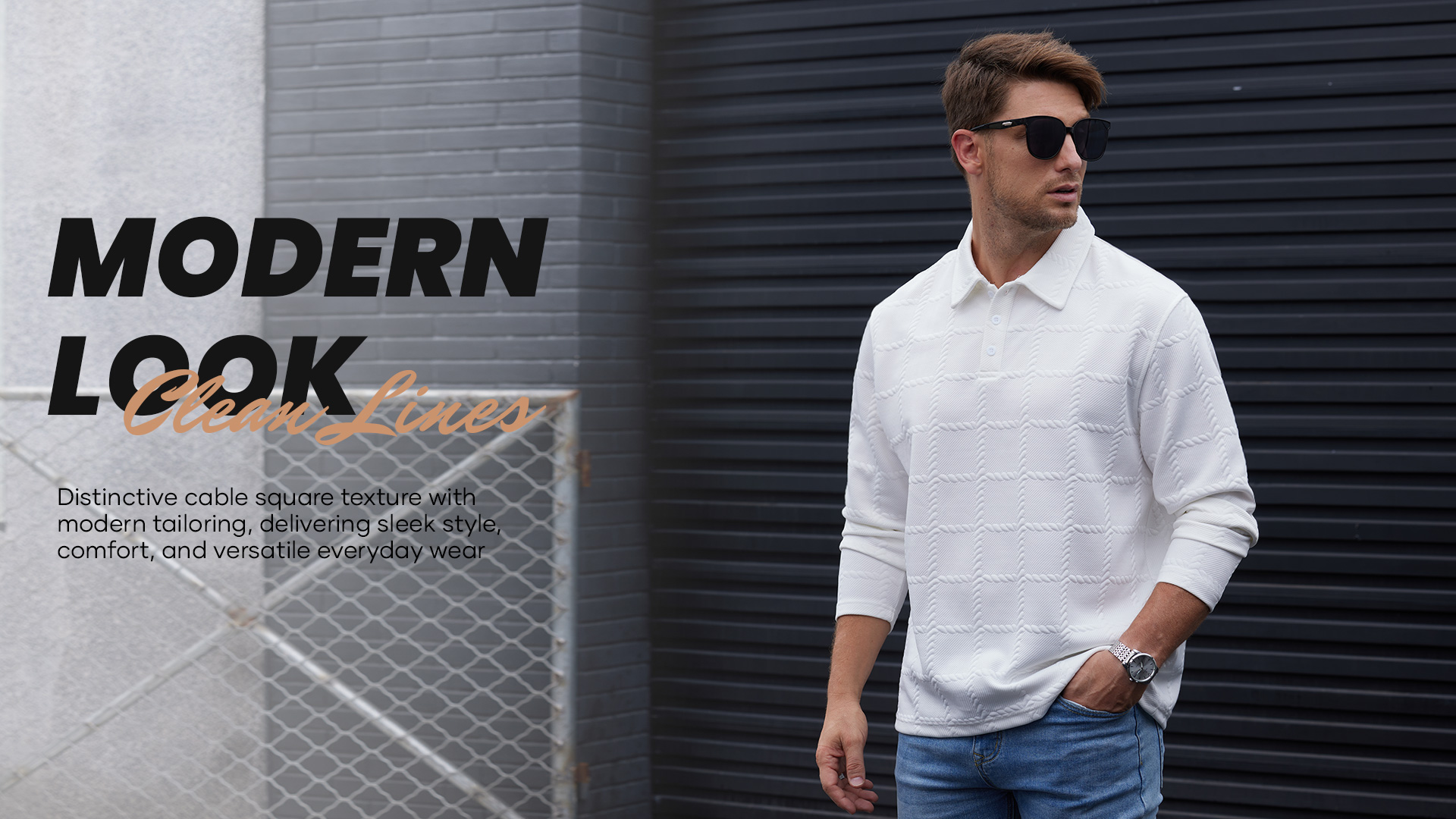 VOGSTART Polo texturizada para hombre con manga larga y botones, talla S-XXL miniatura 7