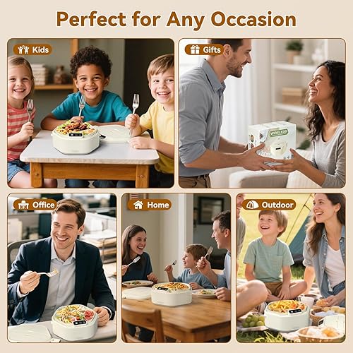 Miniatura 8 de Lonchera eléctrica inalámbrica, lonchera térmica de 1 litro, funciona con batería de 16000 mAh, calentamiento rápido, bandeja de 3 compartimentos,