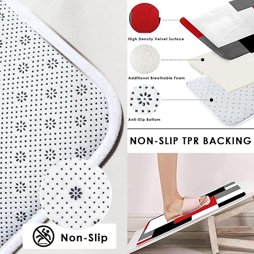 Miniatura 3 de ArtSocket Juego de baño geométrico rojo con cortina de ducha y accesorios de alfombras, cortina de ducha moderna negra y gris, decoración de baño