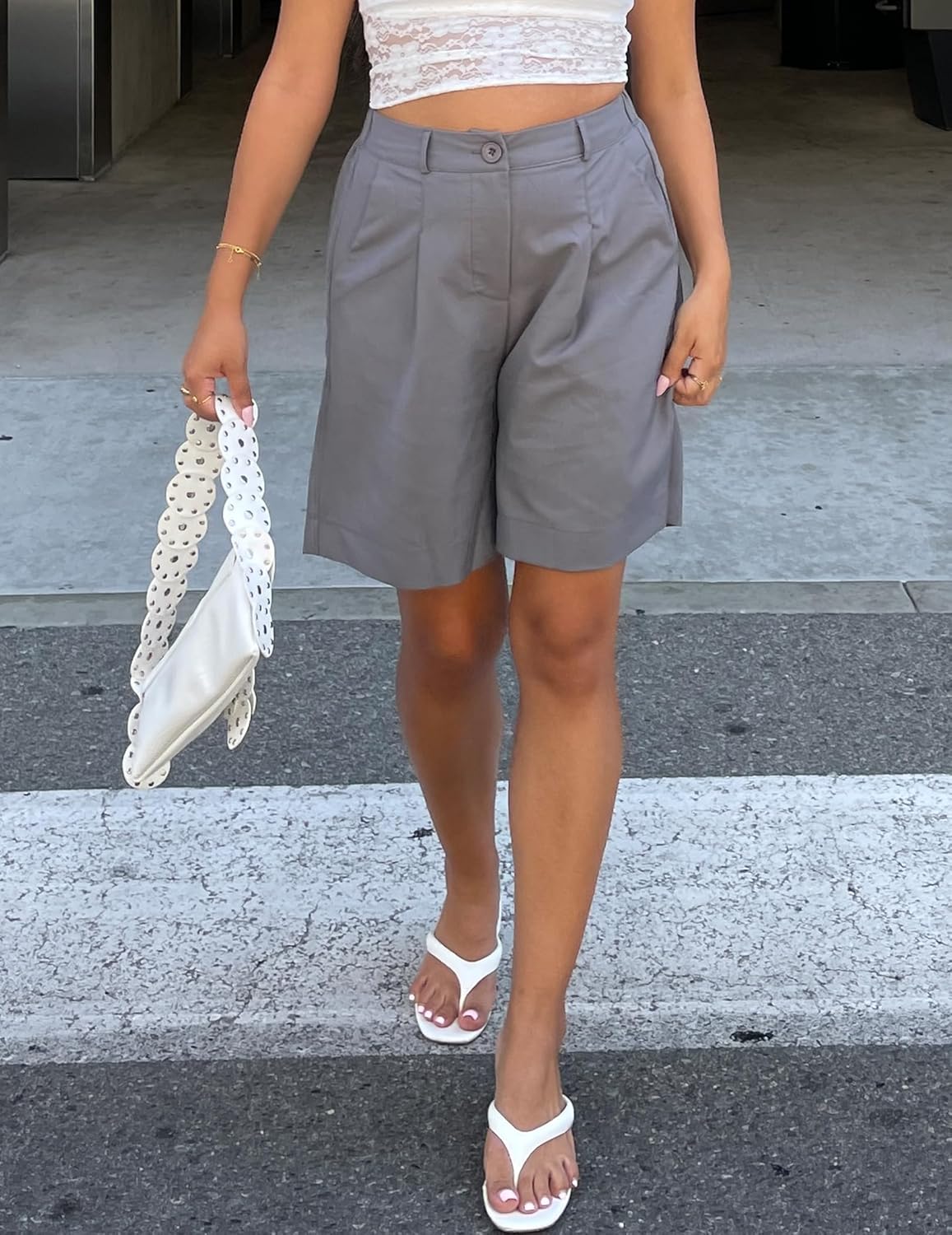 HOTOUCH Bermuda Shorts for Women Summer Dressy Casual Elastic High Waisted Wide Leg Knee Length Shorts with Pockets - Image 2