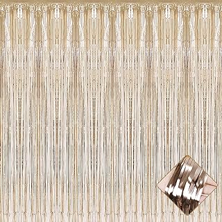 4 Pack 3.2Ft x 9.8Ft Champagne Gold Foil Fringe Curtain Backdrop, Metallic Tinsel Foil Fringe Streamers Curtains for Party, Photo Booth Props, Birthday, Wedding, Christmas Party Decoration Supplies