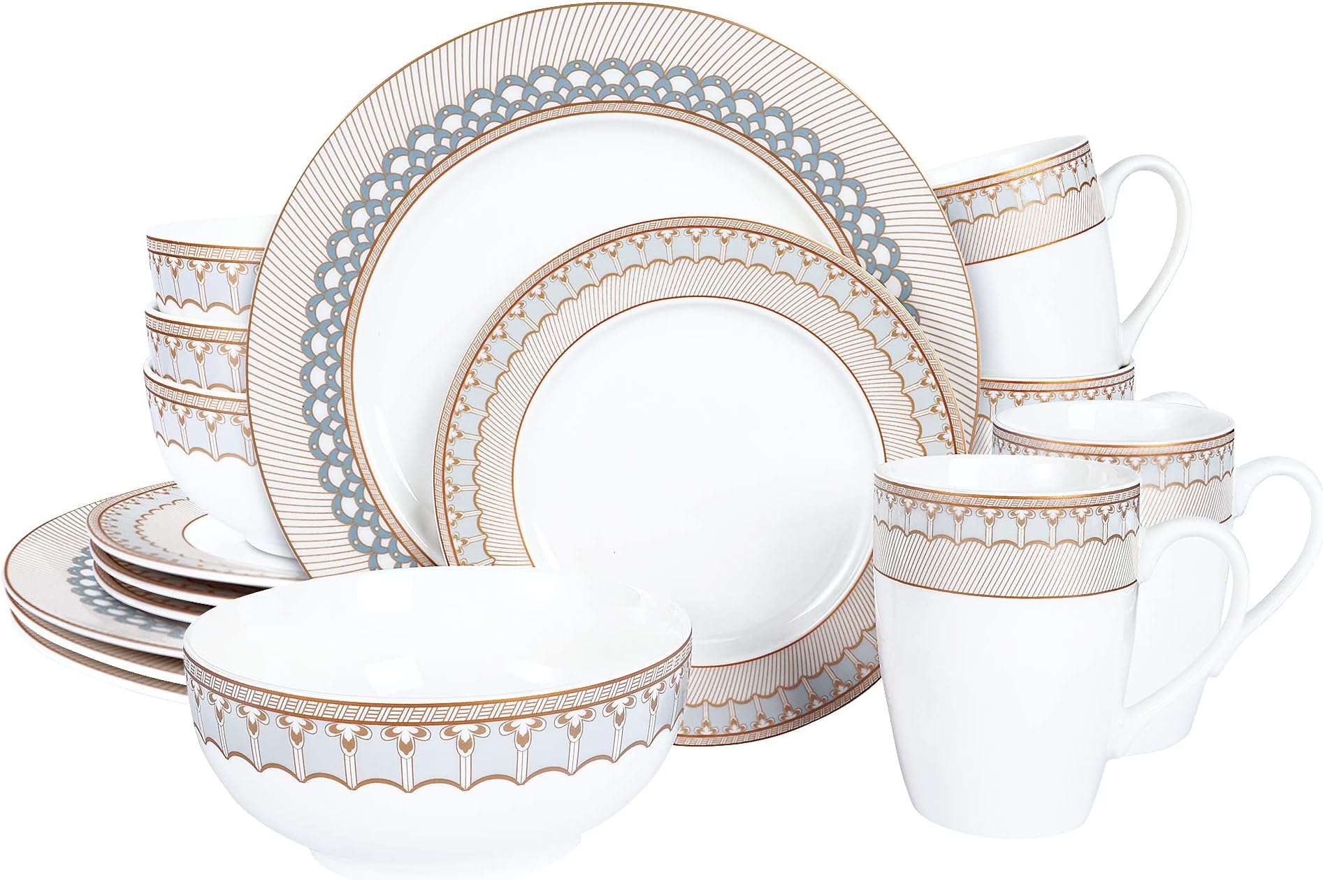 222 Fifth Eliza 16Piece Porcelain Dinnerware Set with Round Plates, Bowls, and