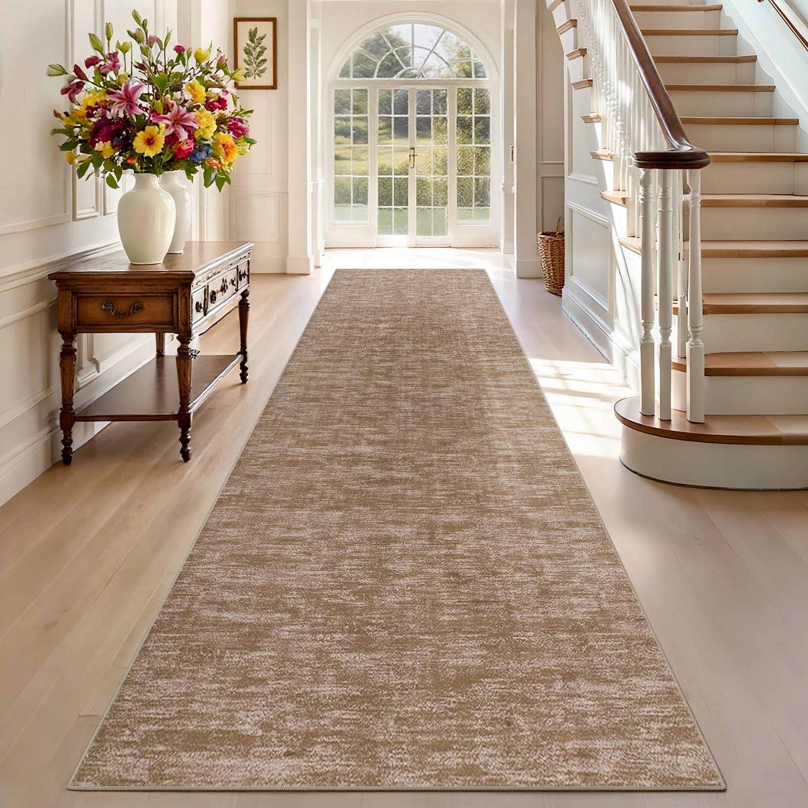 Tehwdaiyou Brown Carpet Runners For Hallways Non Slip Kitchen Runner Rugs Washable 60 X 220 Cm Narrow Hall Door Mats Entrance Large Anti-Slip Carpet Floor Mat For Entryway Laundry