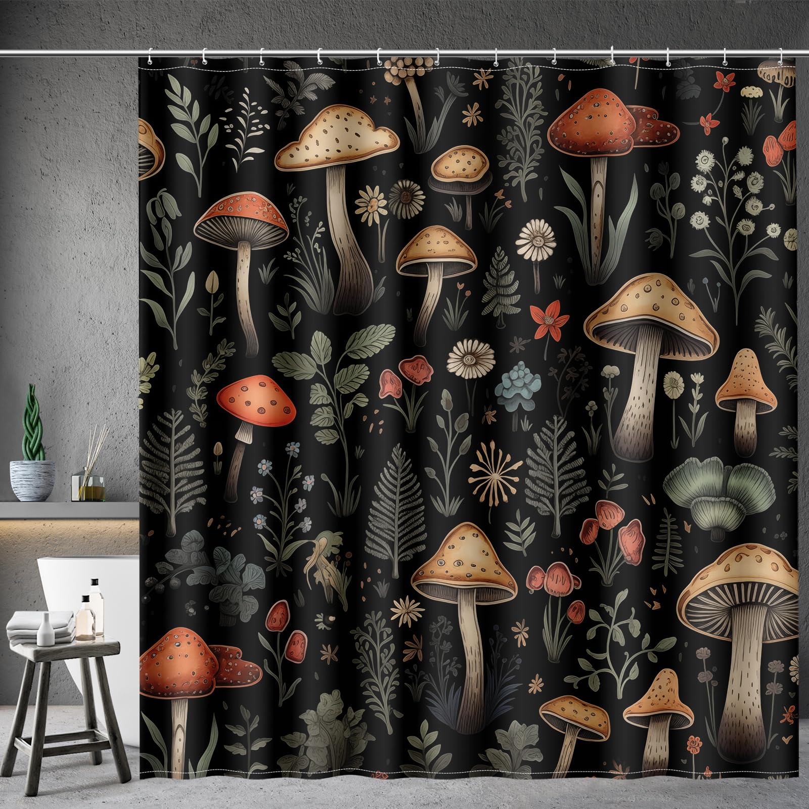 Aimego Rideaux de Douche Extra Longs en Tissu avec 12 Crochets pour décoration de Salle de Bain, 182,9 x 213,4 cm, Noir