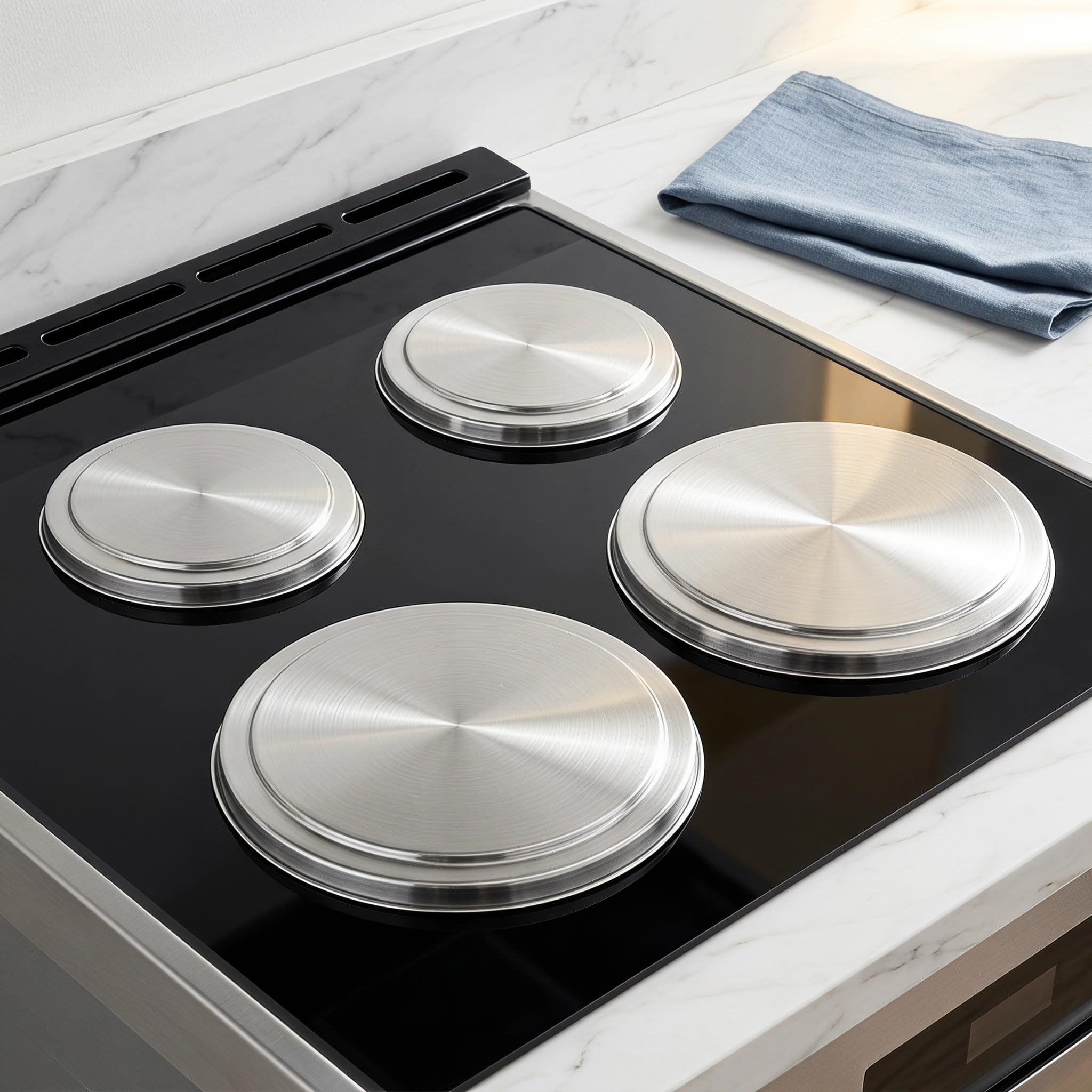 Toddmomy 4 coperture per piano cottura elettrico - Tappi rotondi in acciaio inossidabile per bruciatori - 8,3/6,7 pollici, argento - Protezioni resistenti al calore per elettrodomestici da cucina