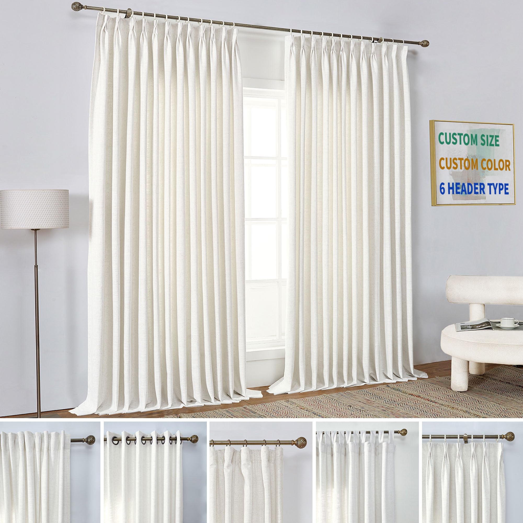 Sedona Custom Curtains Luxury Linen Curtains Blackout Lining Drapes for Bedroom Thermal Insulated Room Darkening Living Room 1 Panel (Custom Size Color)