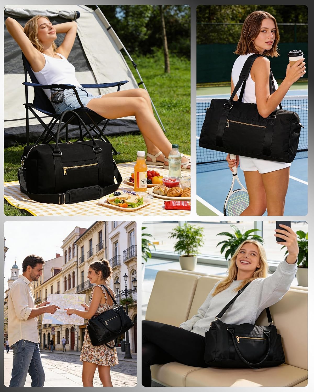 Amechi Weekender Bags for Women with Wet Pocket, 37L Waterproof Travel Duffel Bags with 7" Wide Trolley Sleeve, Carry On Bag for Travel, Gym Bag, Hospital Bag for Labor and Delivery, Black